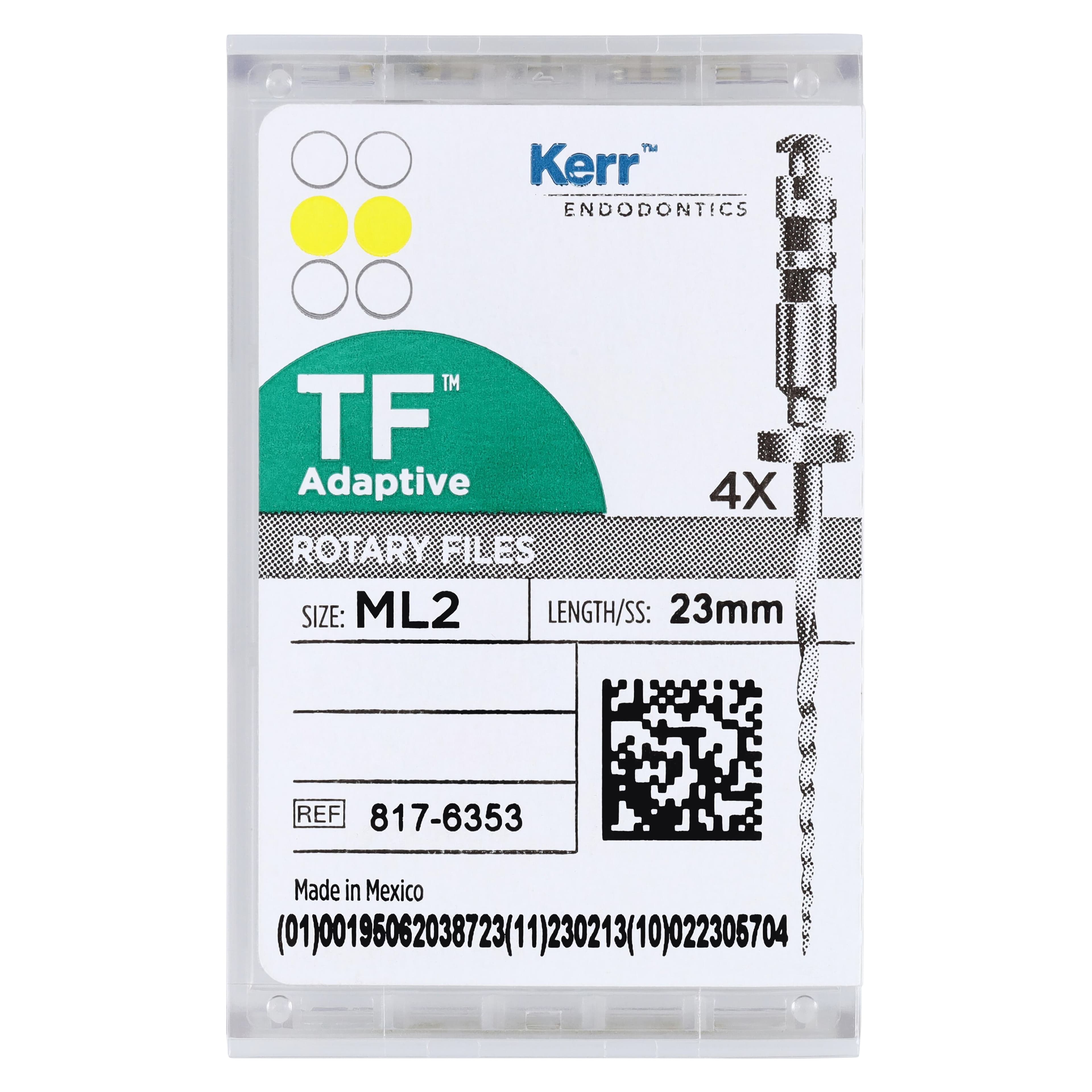 Kerr TF Adaptive Nickel Titanium Rotary File, ML2, 23 mm, Yellow, 4/Pack, 817-6353 thumbnail 6