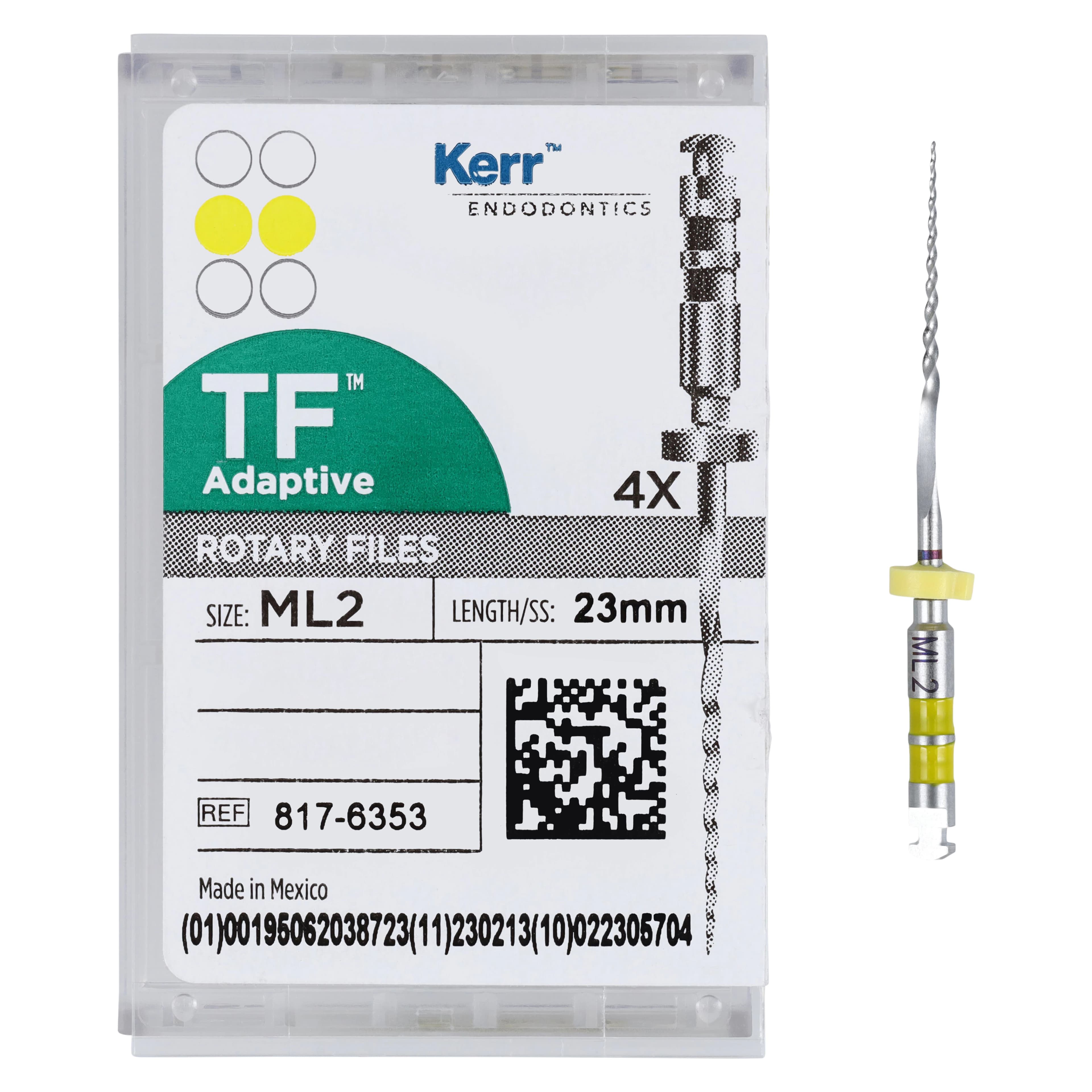 Kerr TF Adaptive Nickel Titanium Rotary File, ML2, 23 mm, Yellow, 4/Pack, 817-6353 thumbnail 5