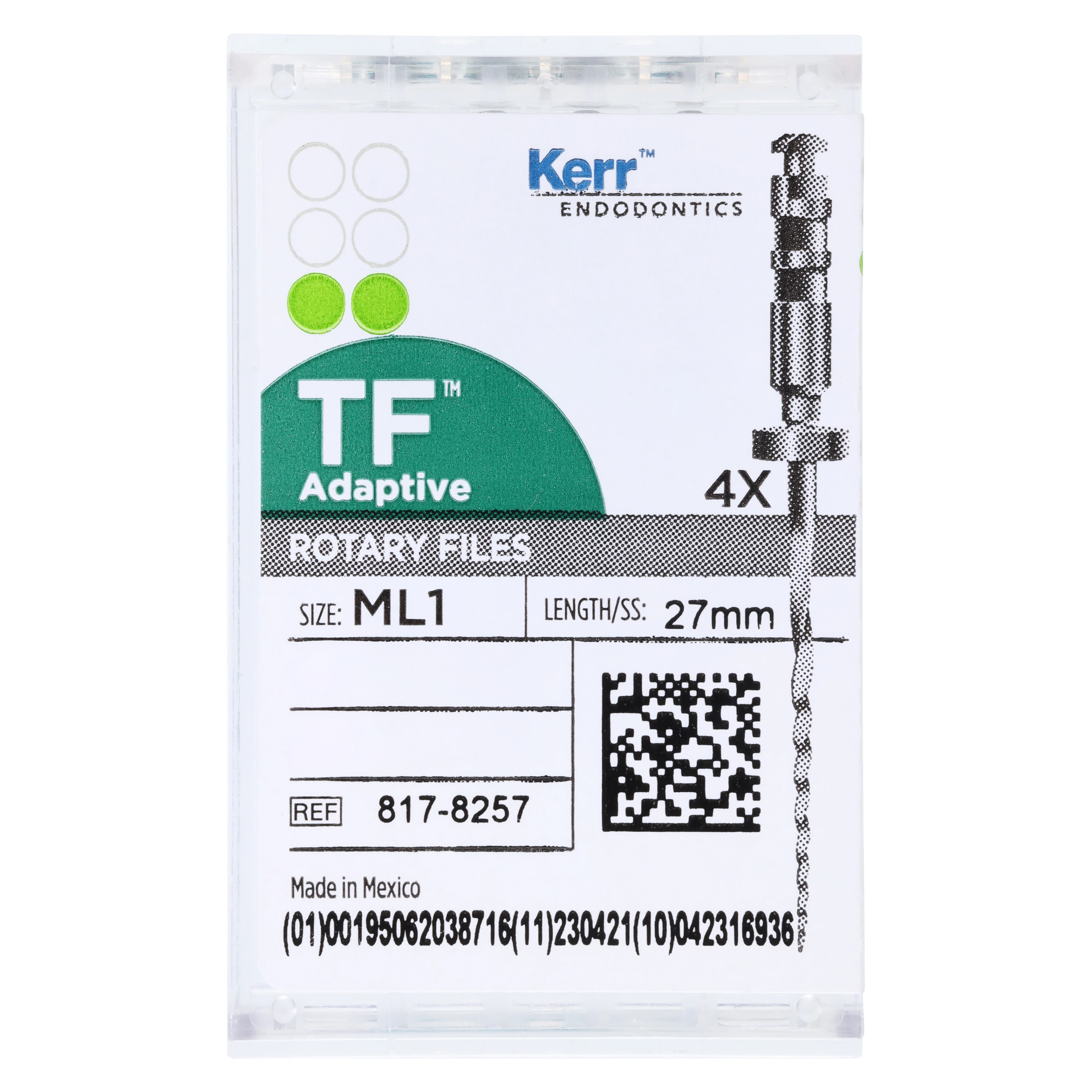 TF Adaptive Nickel-Titanium Rotary Files, ML1, Green, 27 mm, 4/Pk, 817-8257 thumbnail 6