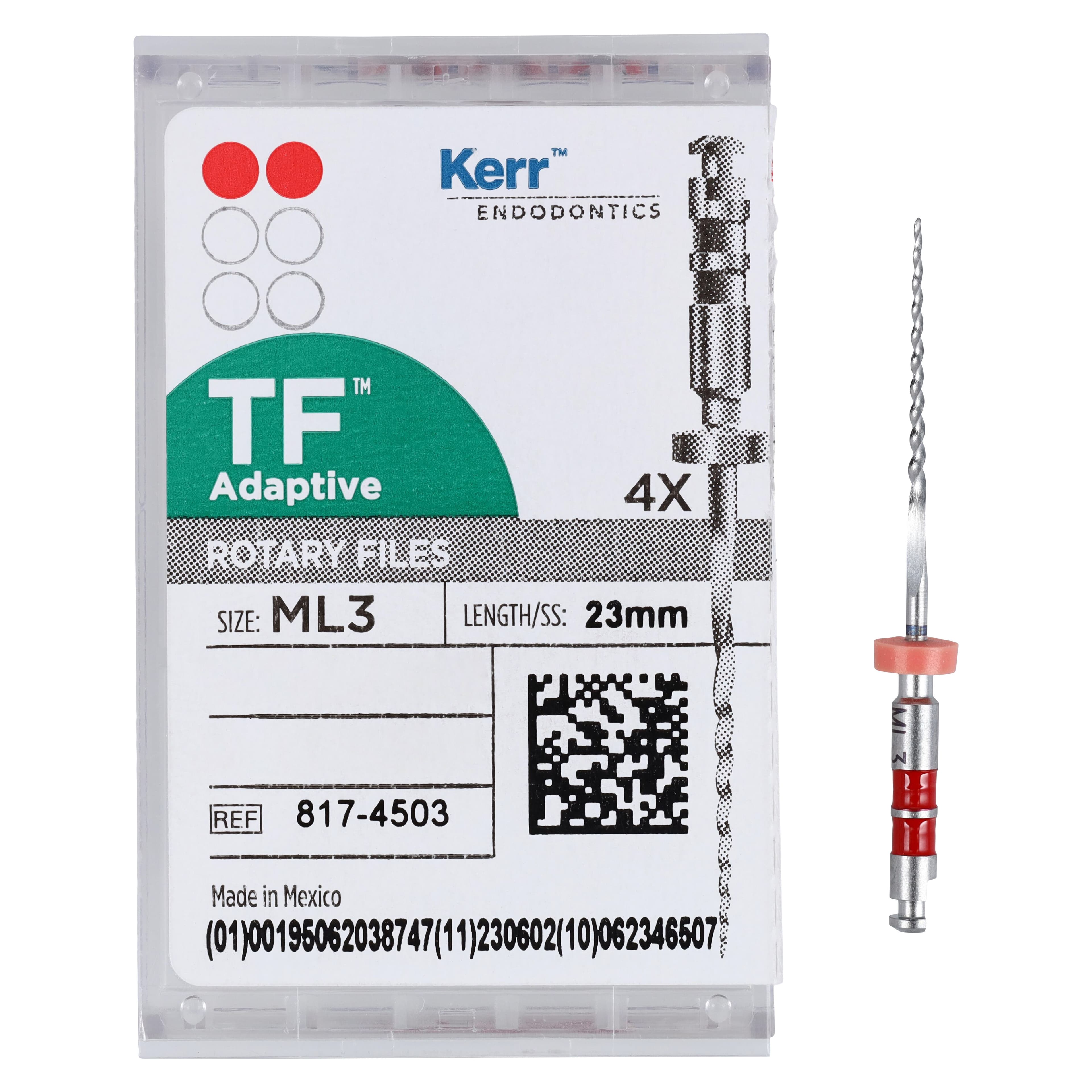 TF Adaptive Nickel-Titanium Rotary Files, ML3, 23 mm, Red, 4/Pk, 817-4503 thumbnail 5