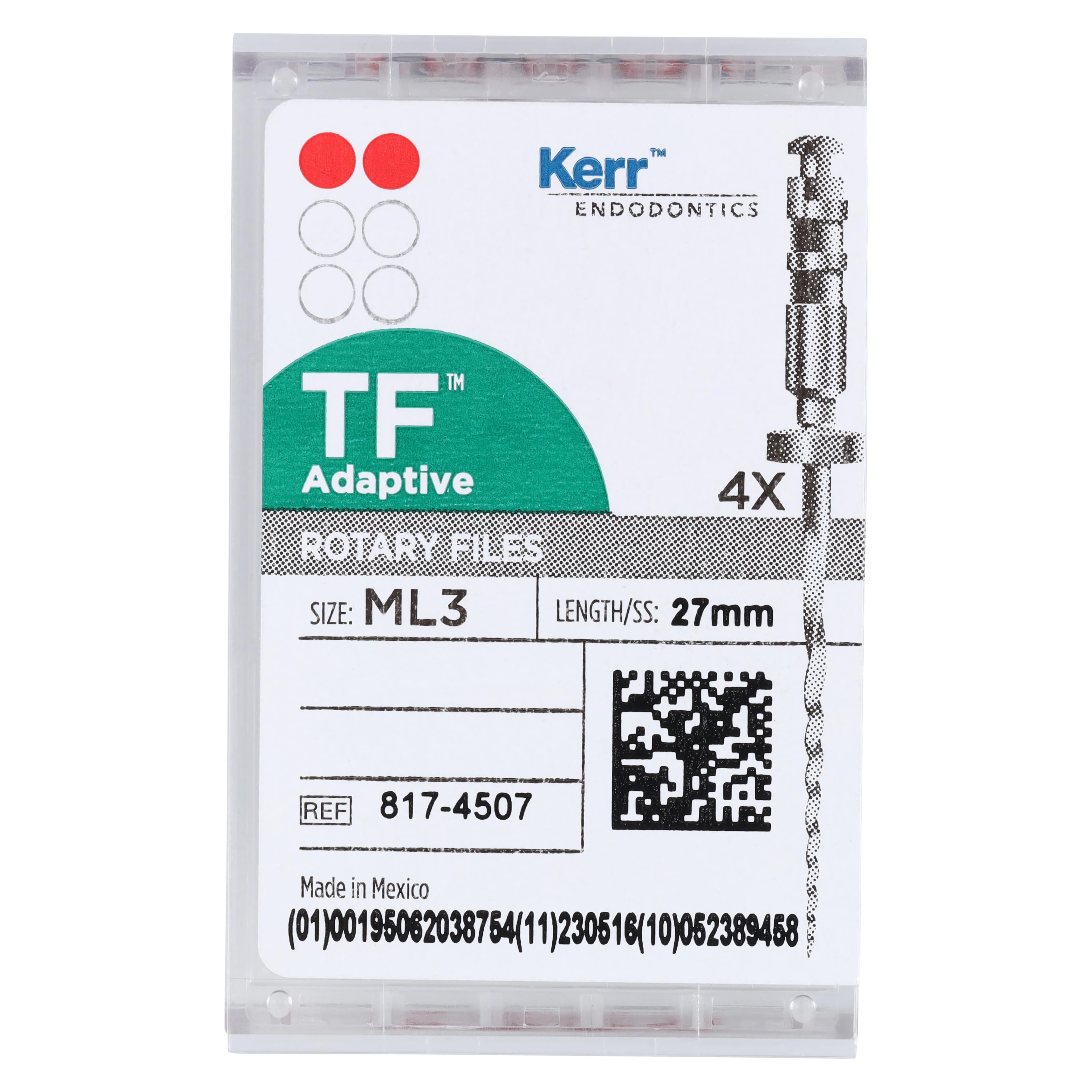 Kerr TF Adaptive Nickel-Titanium Rotary Files, ML3, 27mm, Red, 4/Pk, 817-4507 thumbnail 6