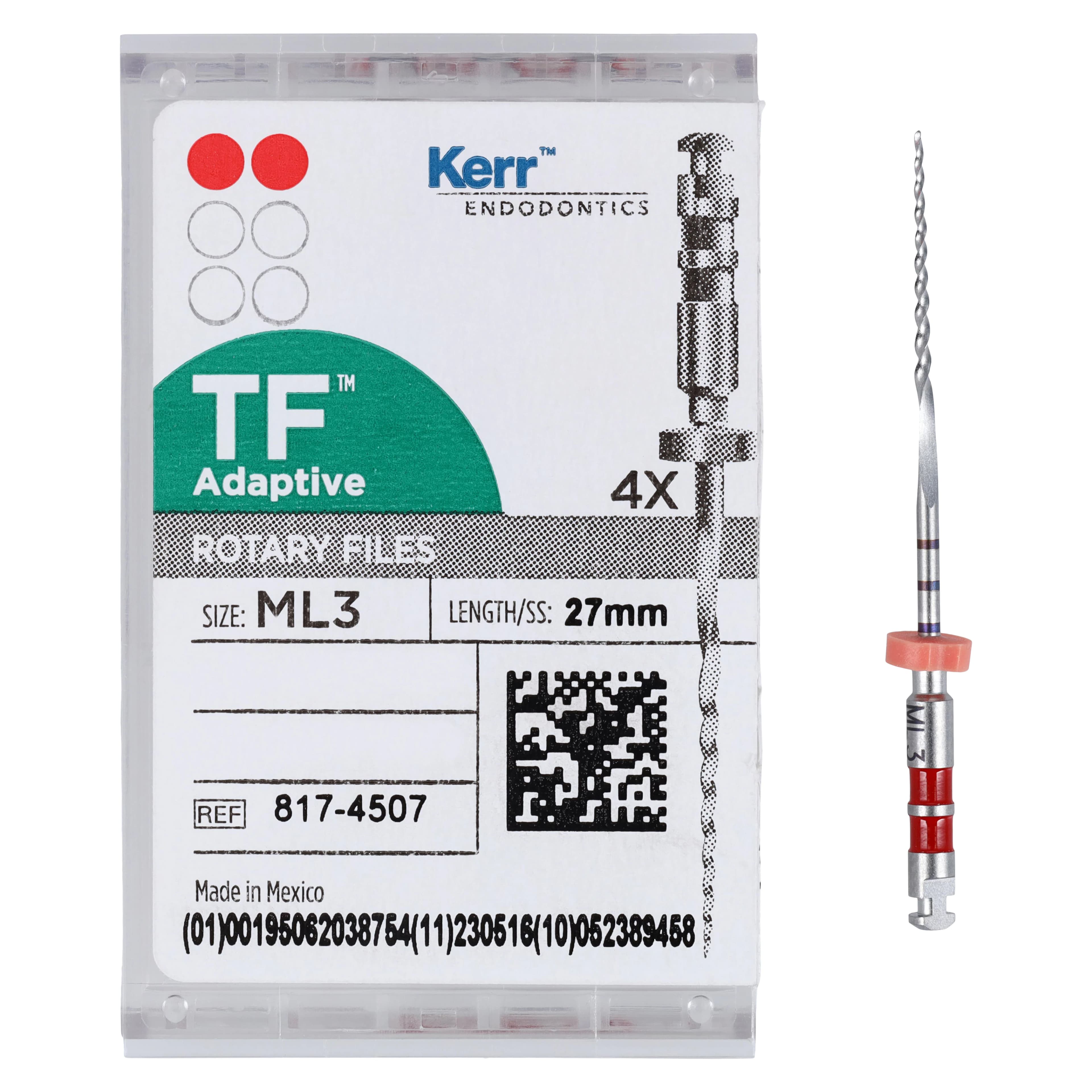 Kerr TF Adaptive Nickel-Titanium Rotary Files, ML3, 27mm, Red, 4/Pk, 817-4507 thumbnail 5
