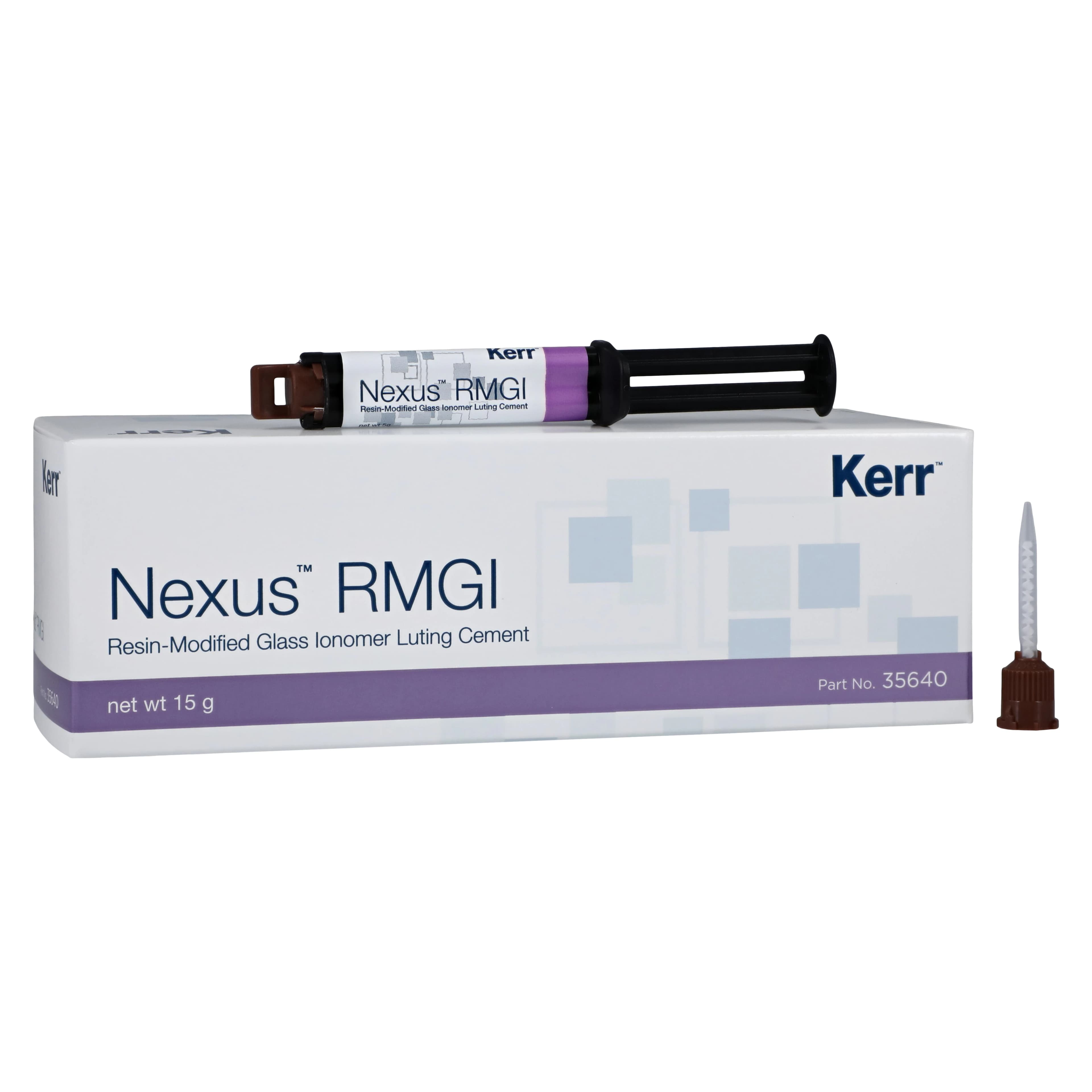 Kerr Nexus RMGI Glass Ionomer Luting Cement, Dual-Mix Syringe Kit, Translucent White, 3 x 5 g Syringes, 24 Tips, 35640 - Nexus RMGI Glass Ionomer Luting Cement, Dual-Mix, Syringe Kit, 5 g, 1/Pk, 35640 - Image 1