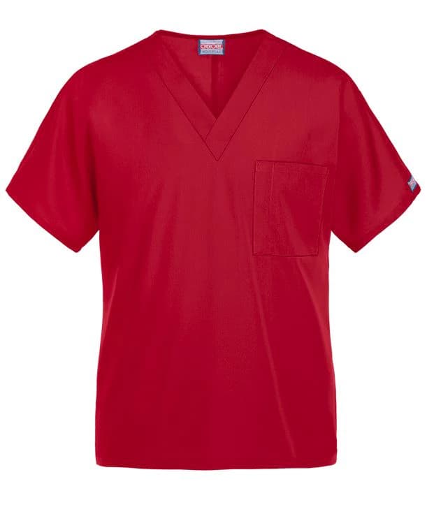 Cherokee Workwear Unisex V-Neck Scrub Top, Red, Medium, 1 Pocket with Pen Holder, 65% Polyester / 35% Cotton - Scrub Top Unisex V-Neck 1Pkt - Image 1