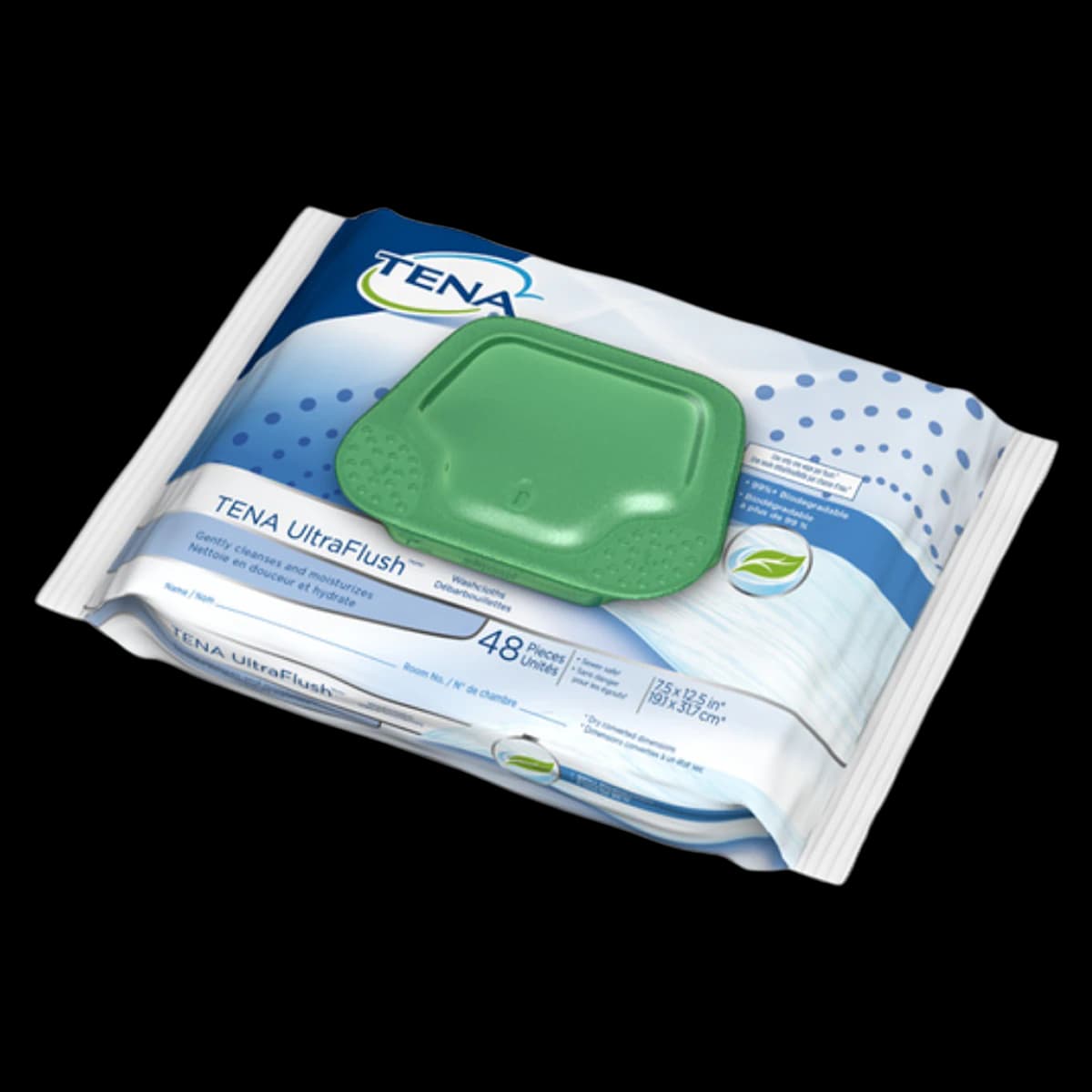 TENA Ultra Flush Pre-Moistened Washcloths, Disposable, 100% Biodegradable Tissue, Mild Fresh Scent, 7.5" x 12.5", White, 400/Case - Washcloth Personal Ultra Flush - Image 1