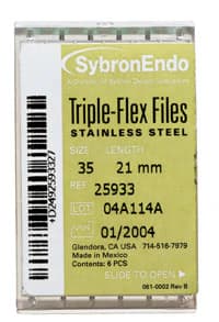 Kerr Triple-Flex Stainless Steel Endodontic Hand Files, Size #45, White, 21 mm, 6/Box, 25936 - #45 White SybronEndo Triple-Flex Files 21mm Pack of 6 - Image 1