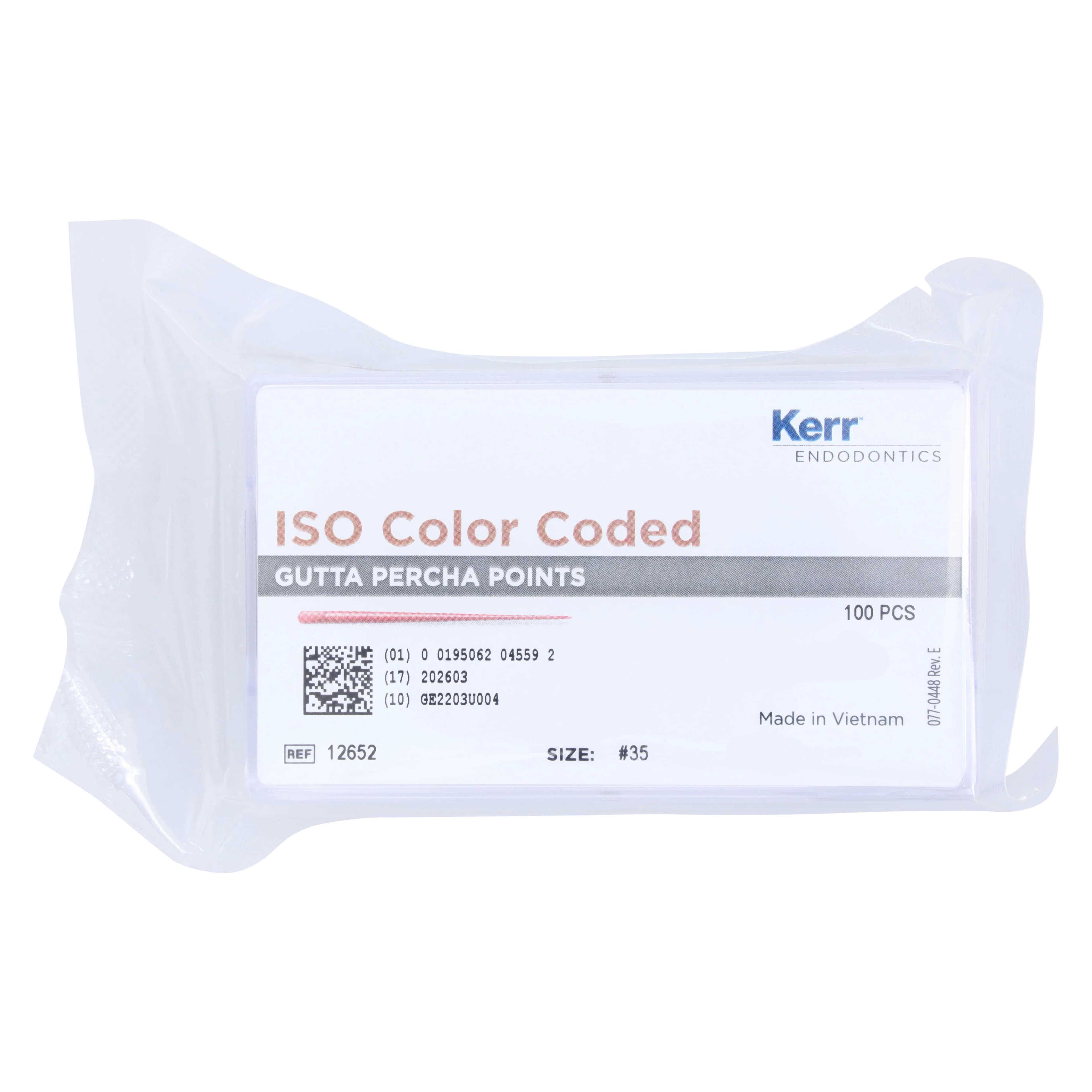Kerr Standardized Gutta Percha Points, 0.02 Taper, ISO #35, Green, 100/Box, 12652 - Standardized Gutta Percha Points, Compartment, 0.02 Taper, # 35, Green, 100/Pk - Image 1