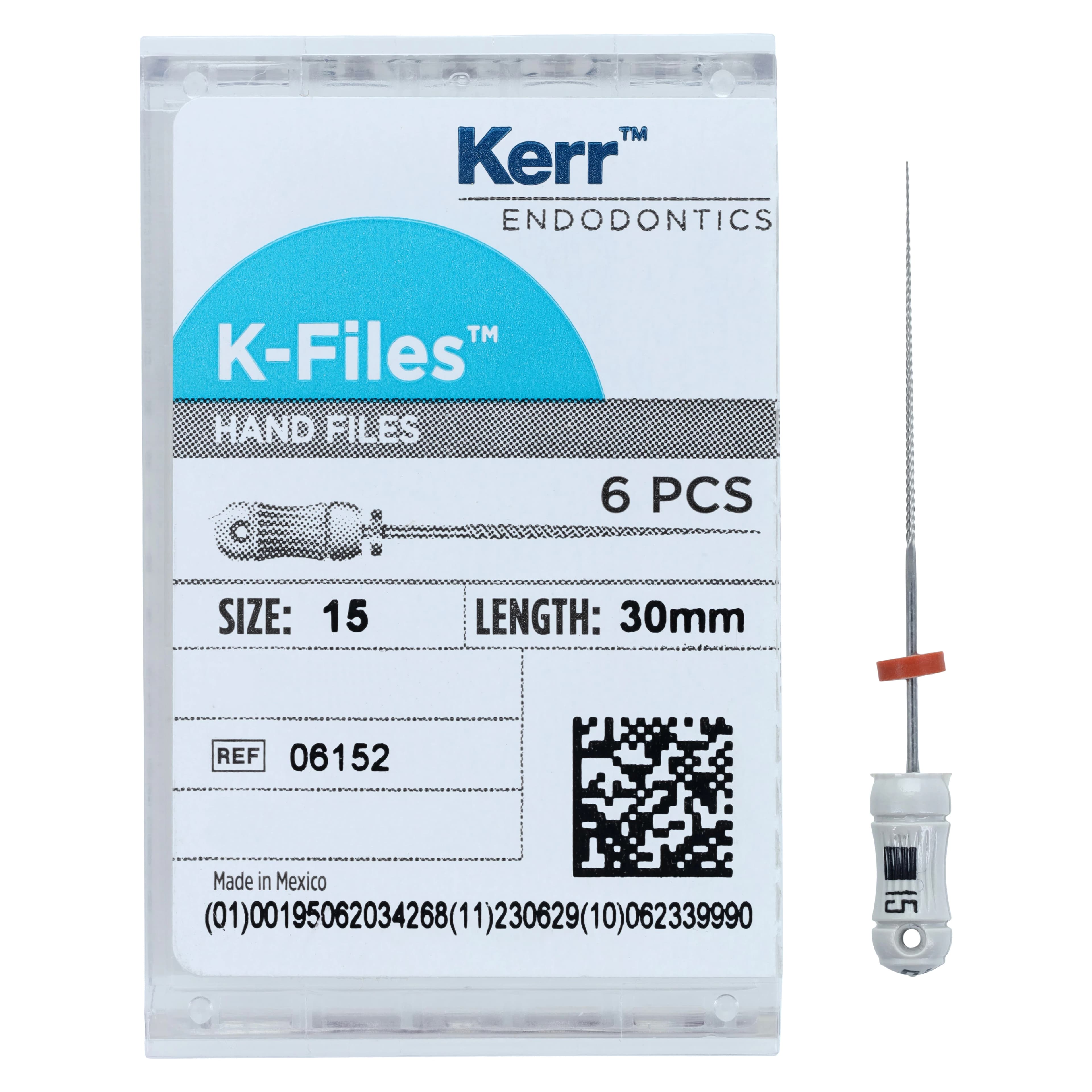 Kerr K-Files, Stainless Steel, 30 mm, #15, White, 6/Pk, 06152 thumbnail 4