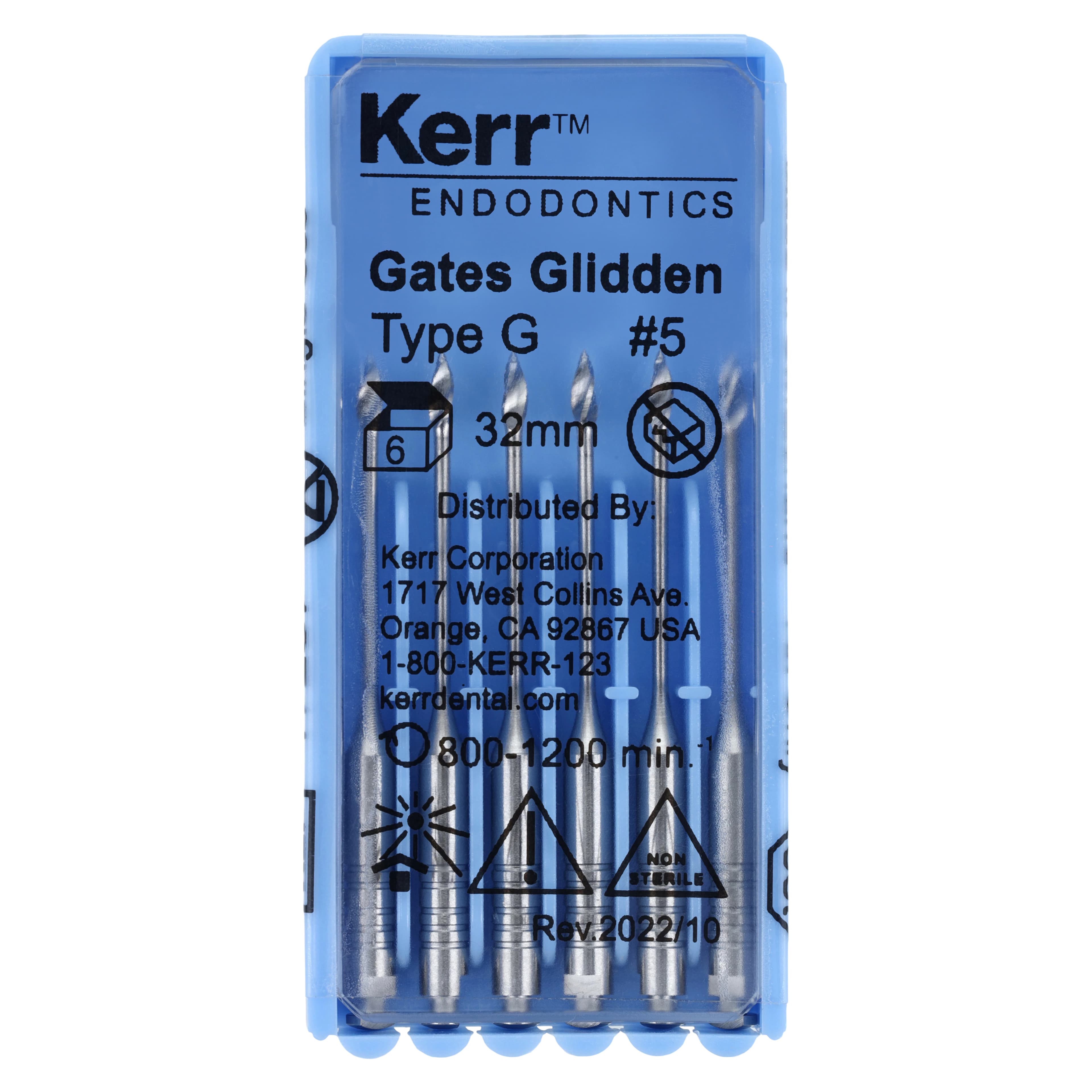 Kerr Gates Glidden Drills, RA, 32 mm, Size #5, 6/Pkg, 17287 - Gates Glidden Drills RA 32mm - Image 1