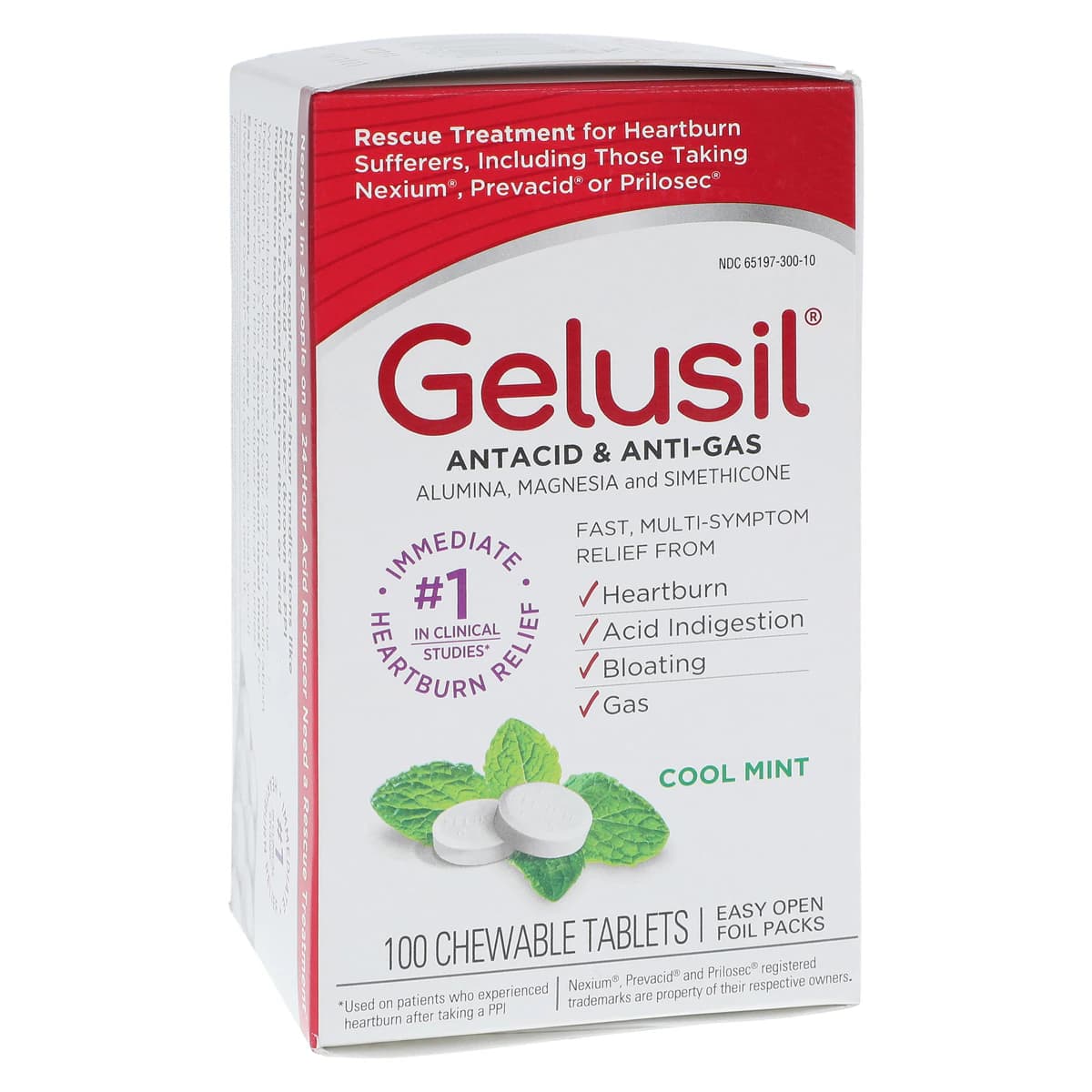 Gelusil Antacid/Antigas Chewable Tablets, 200/200/25mg, Cool Mint, Unit Dose, 100/Box - Gelusil Chewable Tablets U/D - Image 1