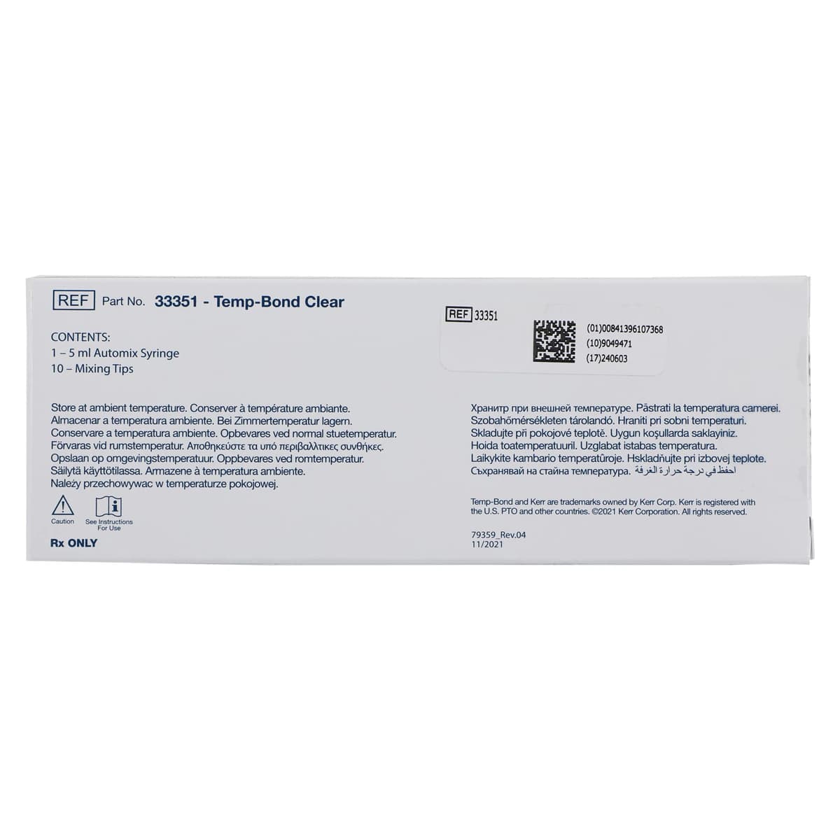 Kerr Temp-Bond Clear with Triclosan Temporary Cement, Automix Syringe, 6 g, Clear, 1 Syringe + 10 Mixing Tips, #33351 thumbnail 8