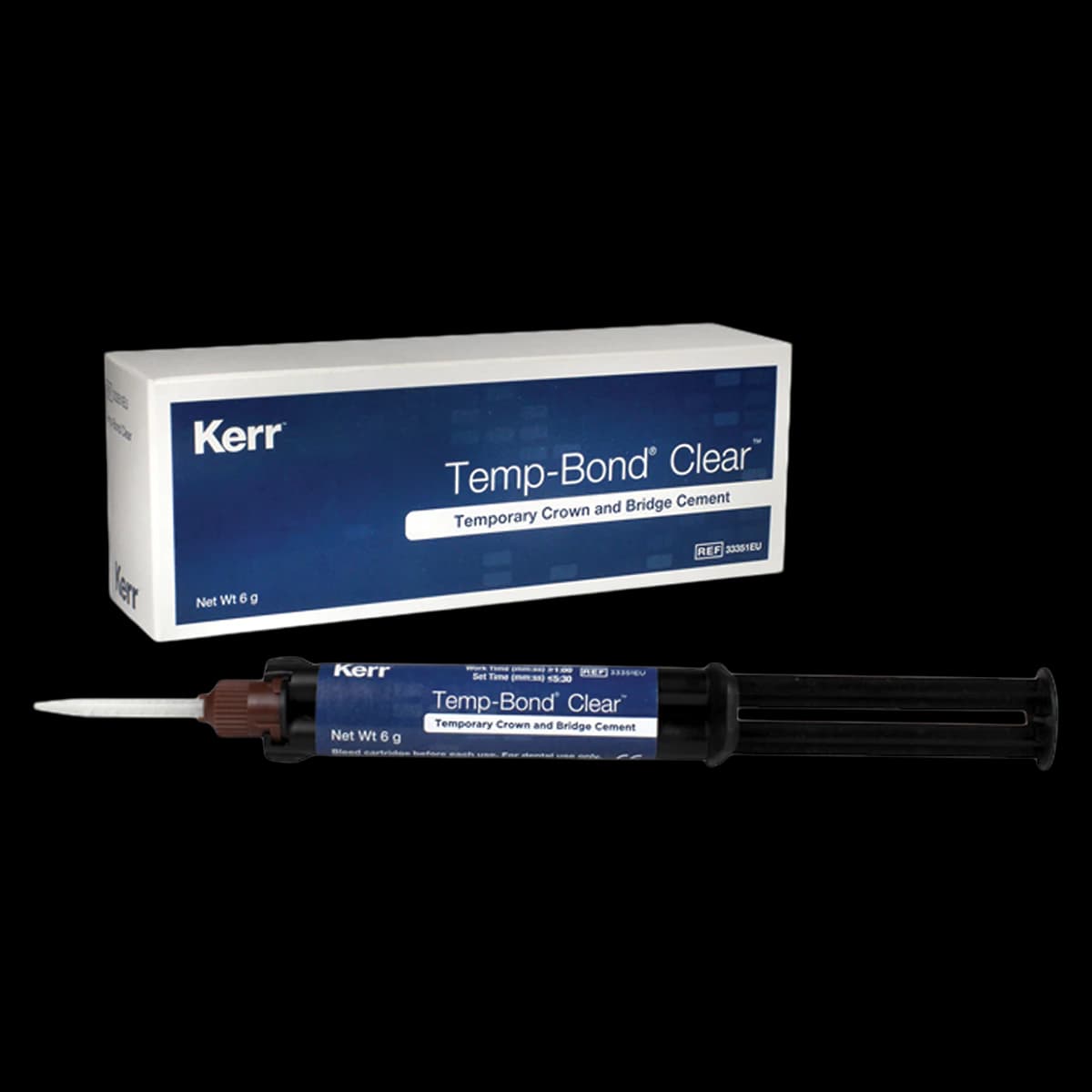 Kerr Temp-Bond Clear with Triclosan Temporary Cement, Automix Syringe, 6 g, Clear, 1 Syringe + 10 Mixing Tips, #33351 - Temp-Bond Clear Automix Syringe - Image 1