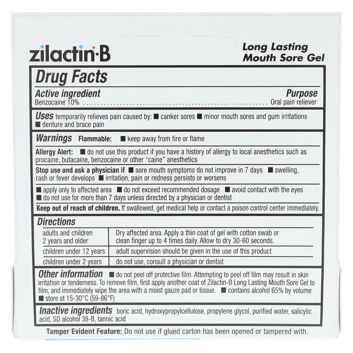 Zilactin-B Canker Sore Gel, 0.25 oz Tube thumbnail 2