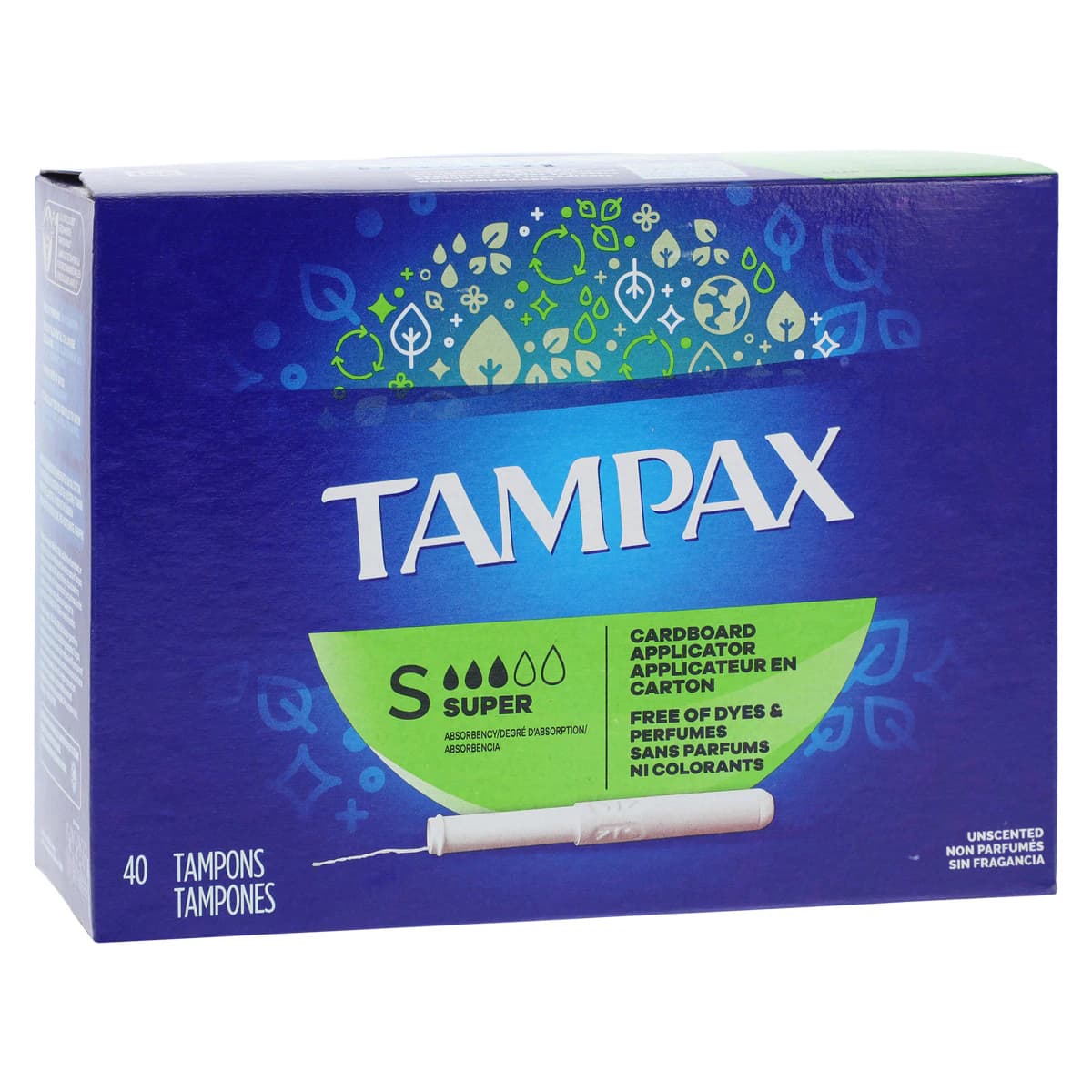 Tampax Sanitary Tampon, Super, Cardboard Applicator, 40/Box - Tampax Sanitary Tampon - Image 1