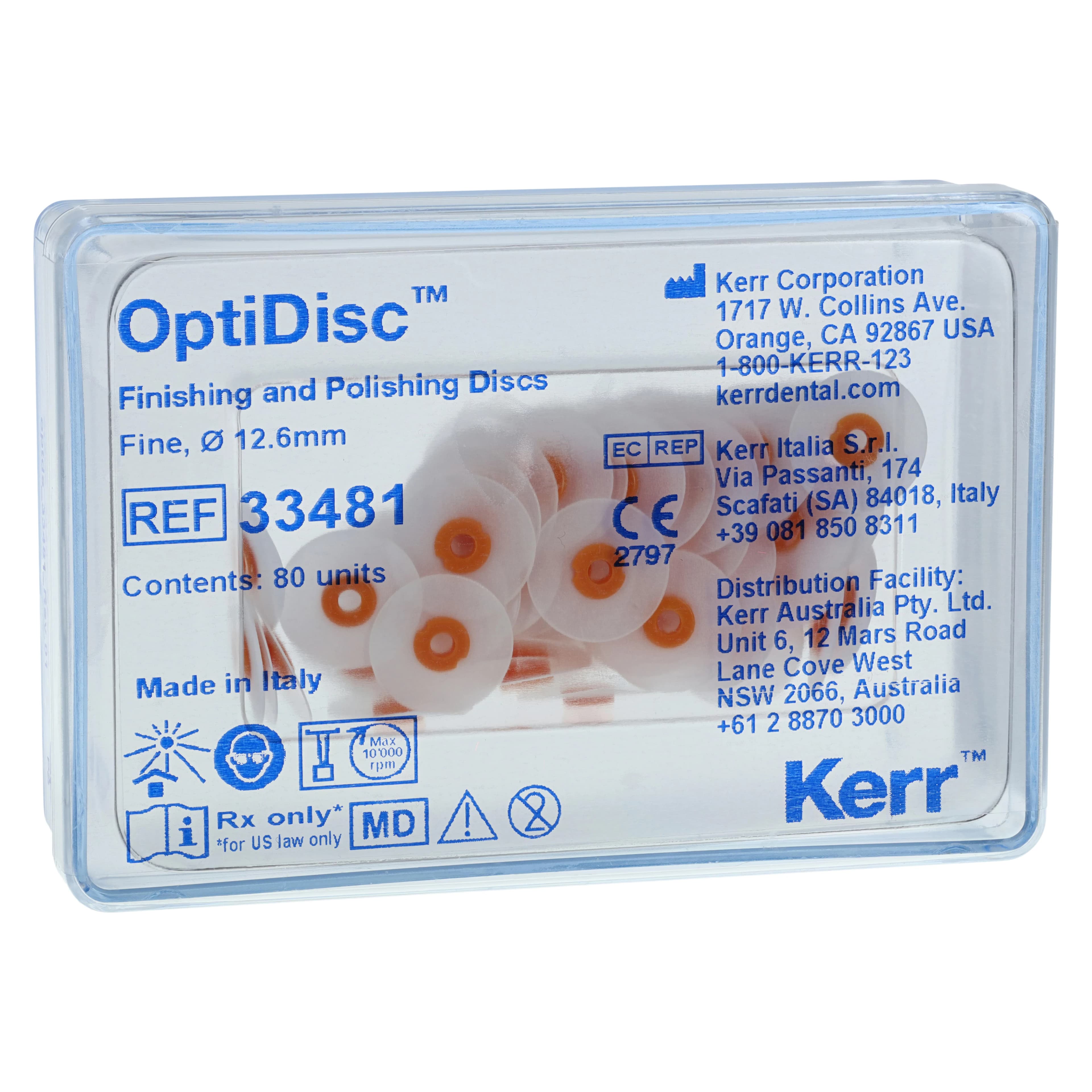 Kerr OptiDisc Finishing & Polishing Disc Refills, 12.6mm, Fine Grit, 80/Pk, #33481 - OptiDisc Refills 12.6mm Fine 80/Pk - Image 1