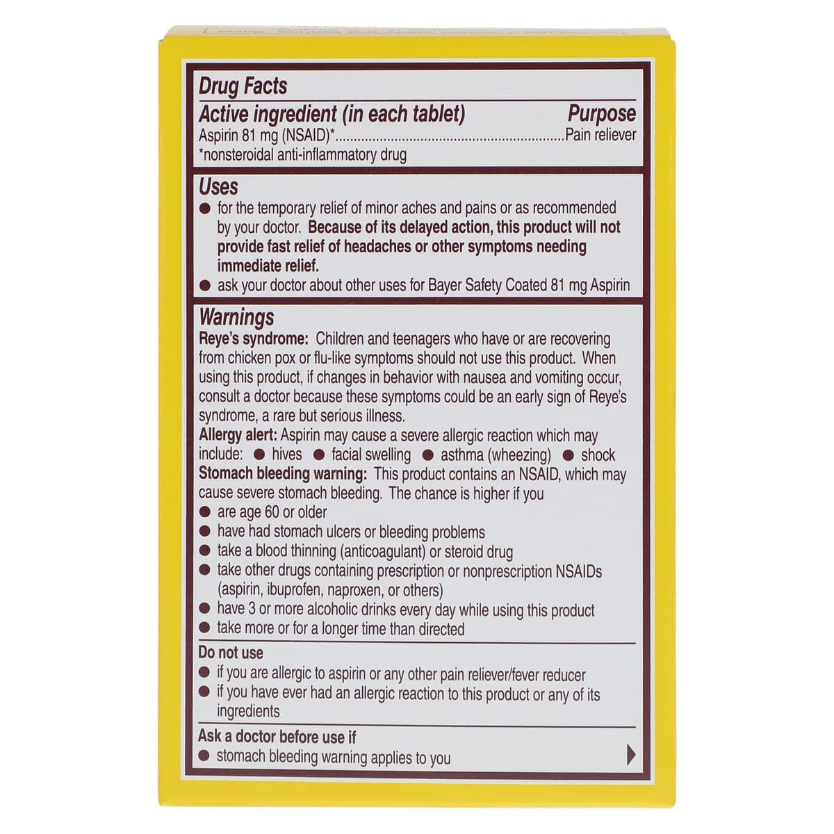 Bayer Low Dose Aspirin 81 mg Tablets, NSAID, 120 Count Bottle thumbnail 3