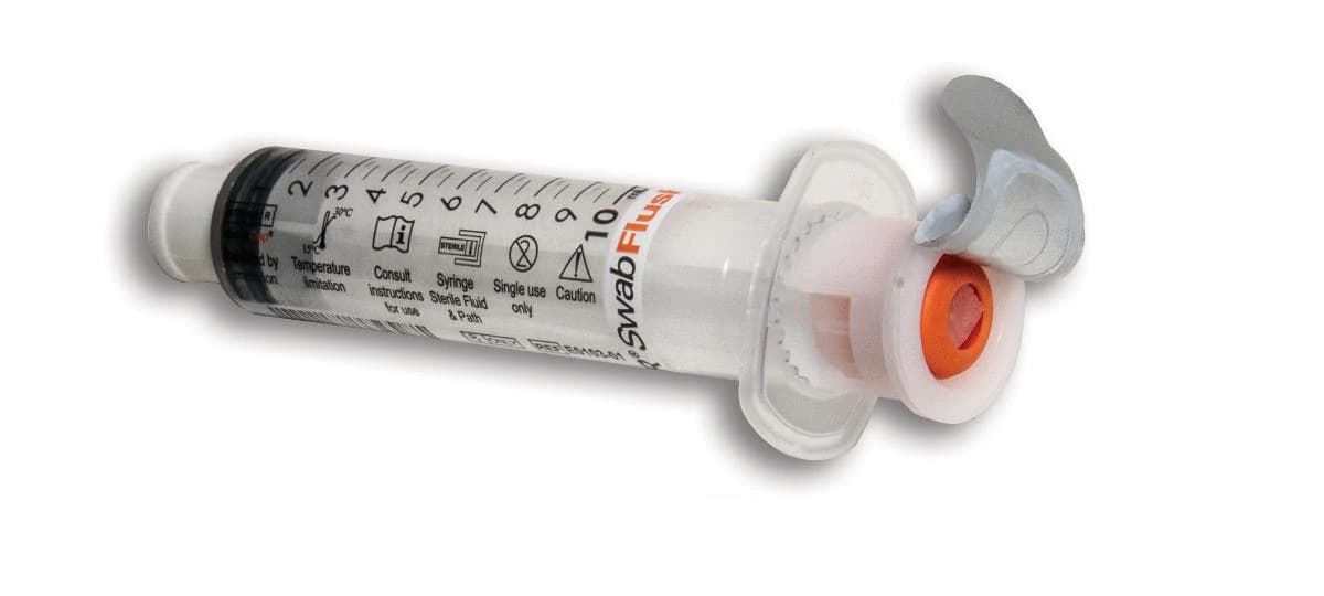 Medline Saline Swabflush Flush Syringe, Normal Saline 0.9% IV, Prefilled, 10mL, 600/Package - Saline Swabflush Flush Syringe - Image 1