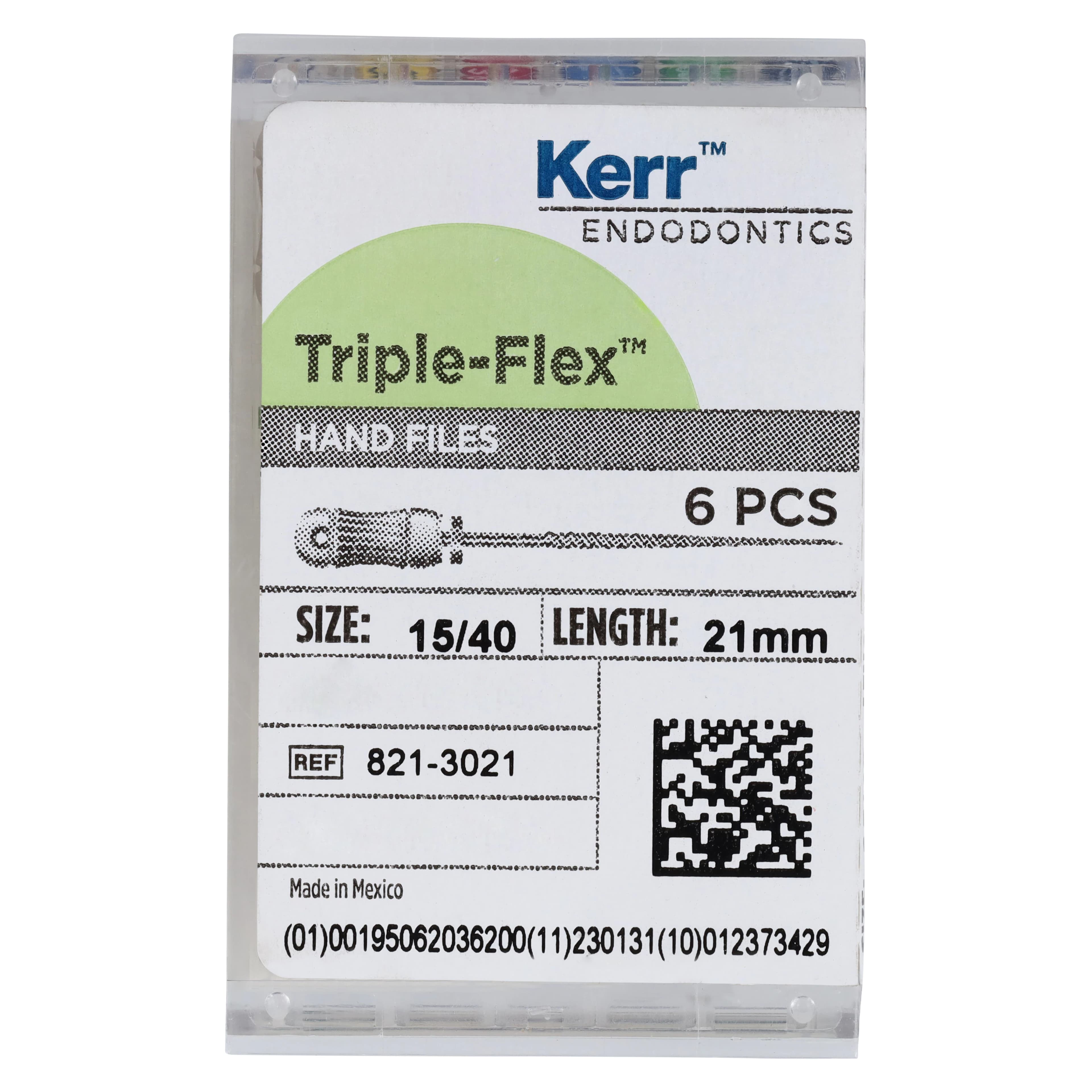 Kerr Triple-Flex Endodontic Files, 21mm, Assorted Sizes #15-40, Stainless Steel, Pack of 6, 821-3021 - #15-40 Assorted SybronEndo Triple-Flex Files 21mm Pack of 6 - Image 1