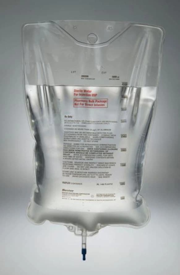 Baxter Viaflex Sterile Water for Injection, USP, 5000 mL Plastic Container, 2/Case - Sterile Water for Inj - Image 1