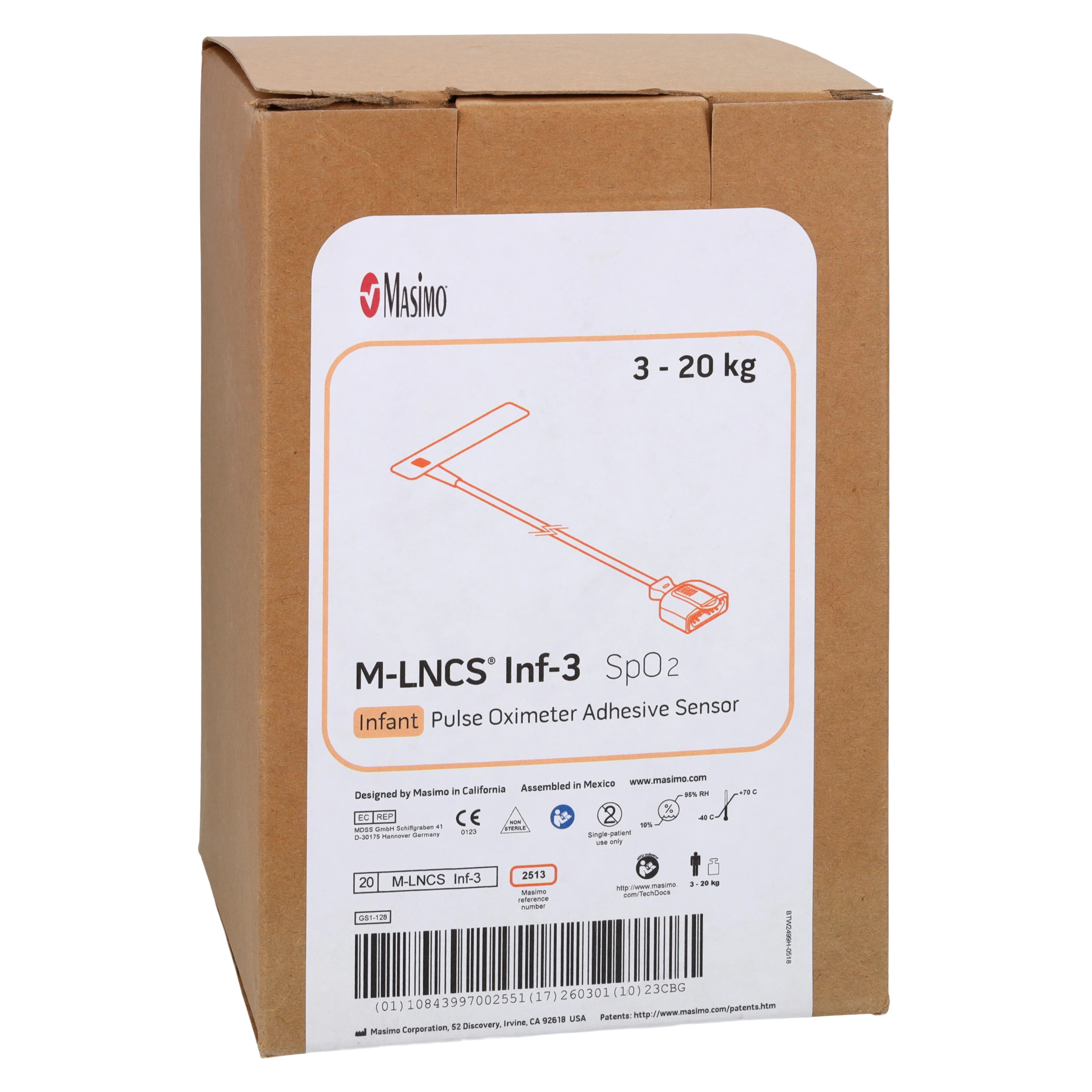 Masimo M-LNCS Inf-3 Infant SpO2 Pulse Oximeter Sensor, 20/Box - Sensor SpO2 M-LNCS Inf-3 Inf - Image 1