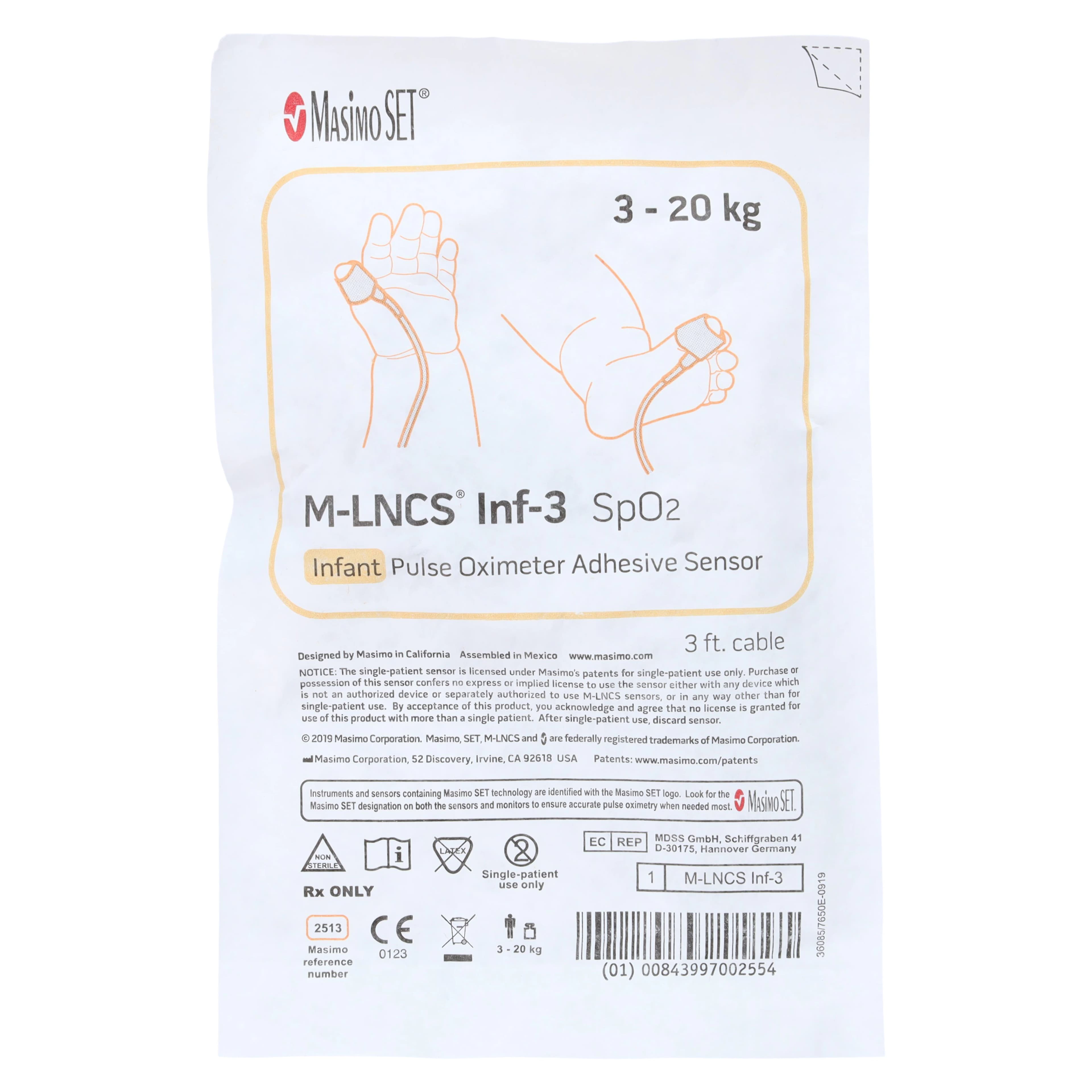 Masimo M-LNCS Inf-3 Infant SpO2 Pulse Oximeter Sensor, 20/Box thumbnail 3