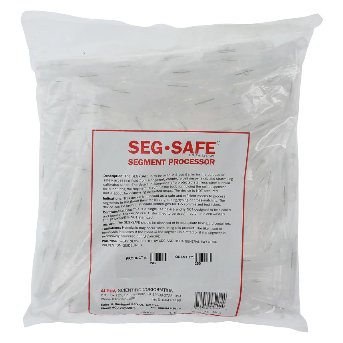 Seg-Safe Blood Bank Segment Processor, Plastic, 20/Case - Seg-Safe Blood Bank Seg Procsr - Image 1