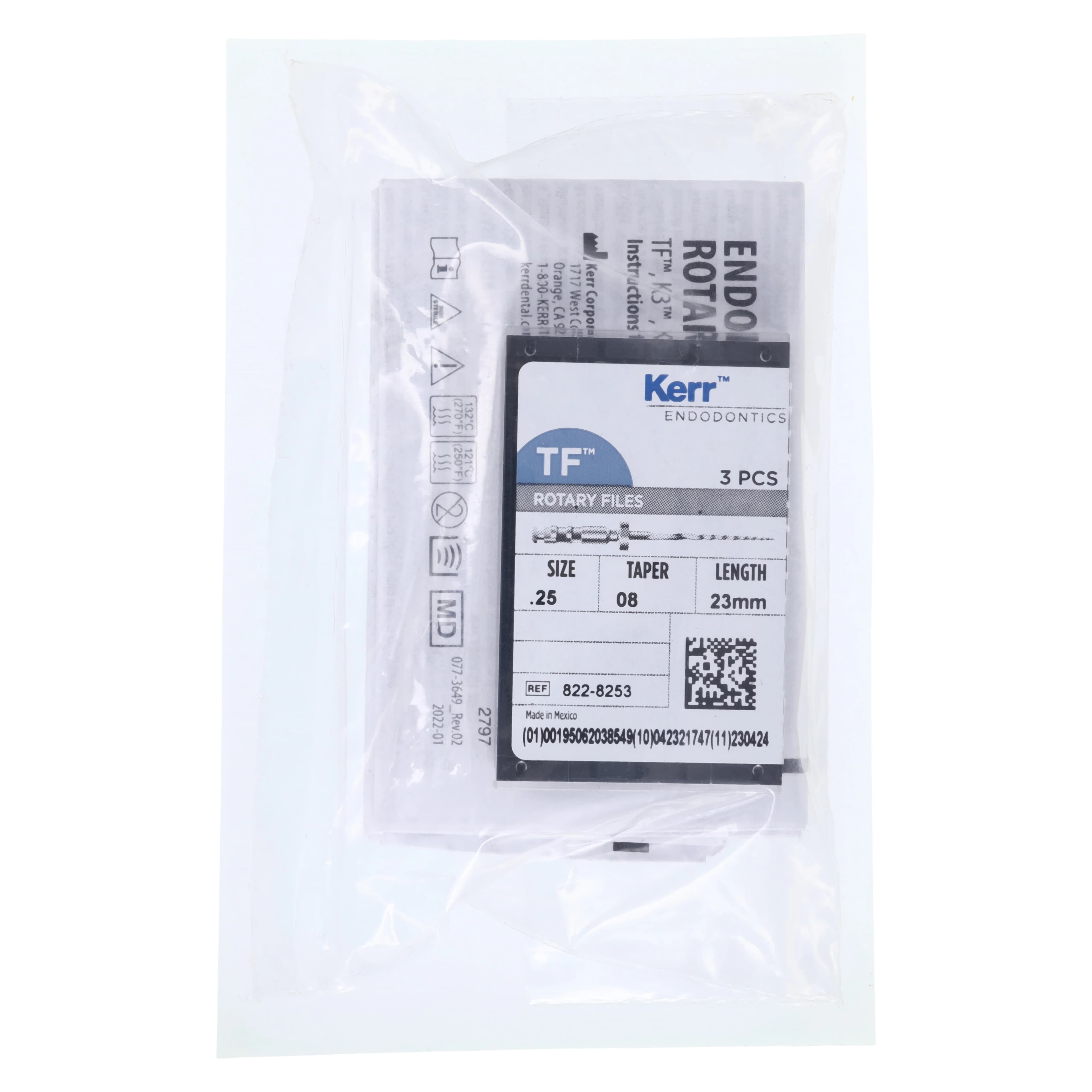 Kerr TF Twisted File Rotary NiTi File, .08 Taper, #25, 23mm, Red, 3/Pk, 822-8253 thumbnail 6