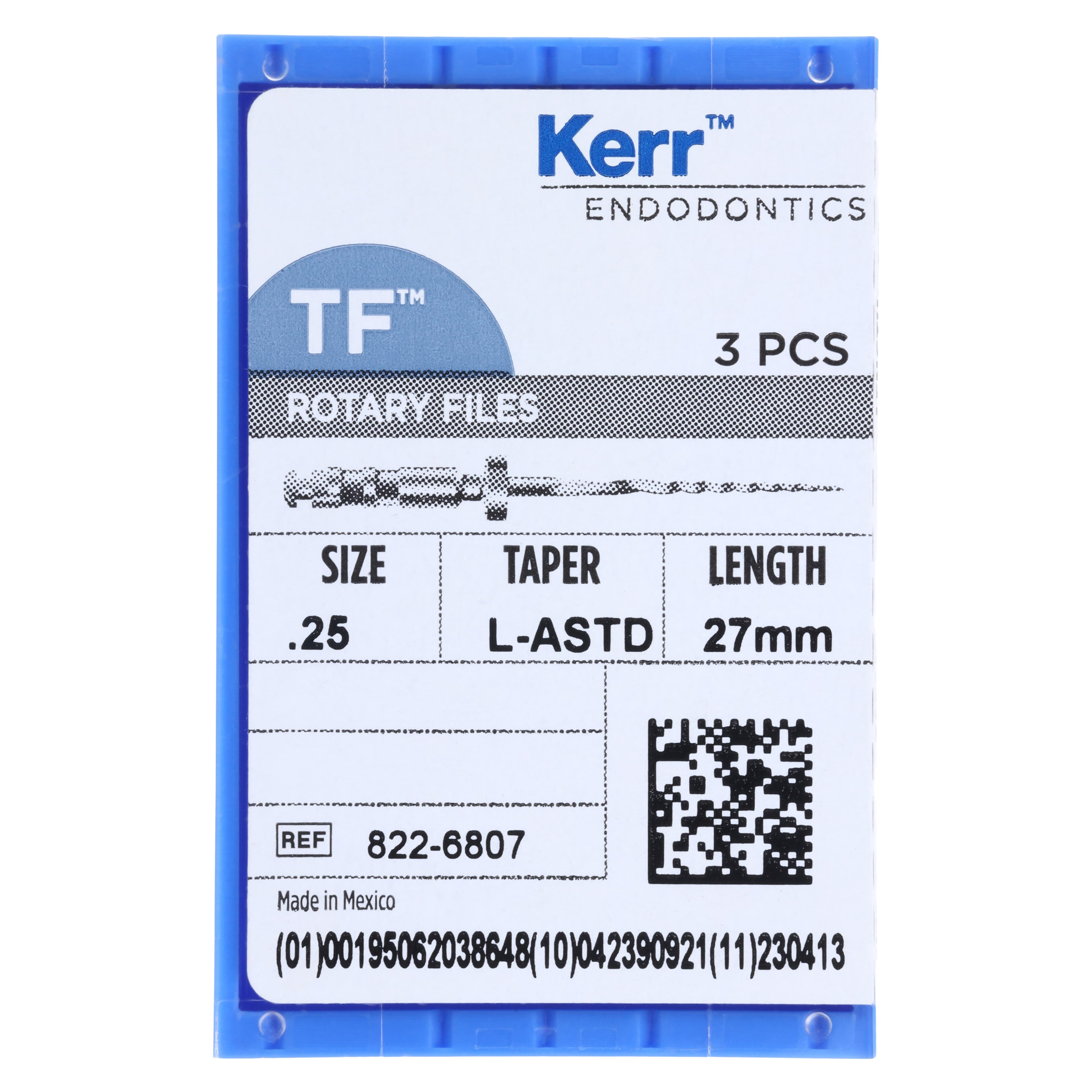 Kerr TF Twisted File, Size 25, Large Assorted Tapers (0.06/0.08/0.10), 27mm, Red, 3/Pack, 822-6807 thumbnail 5