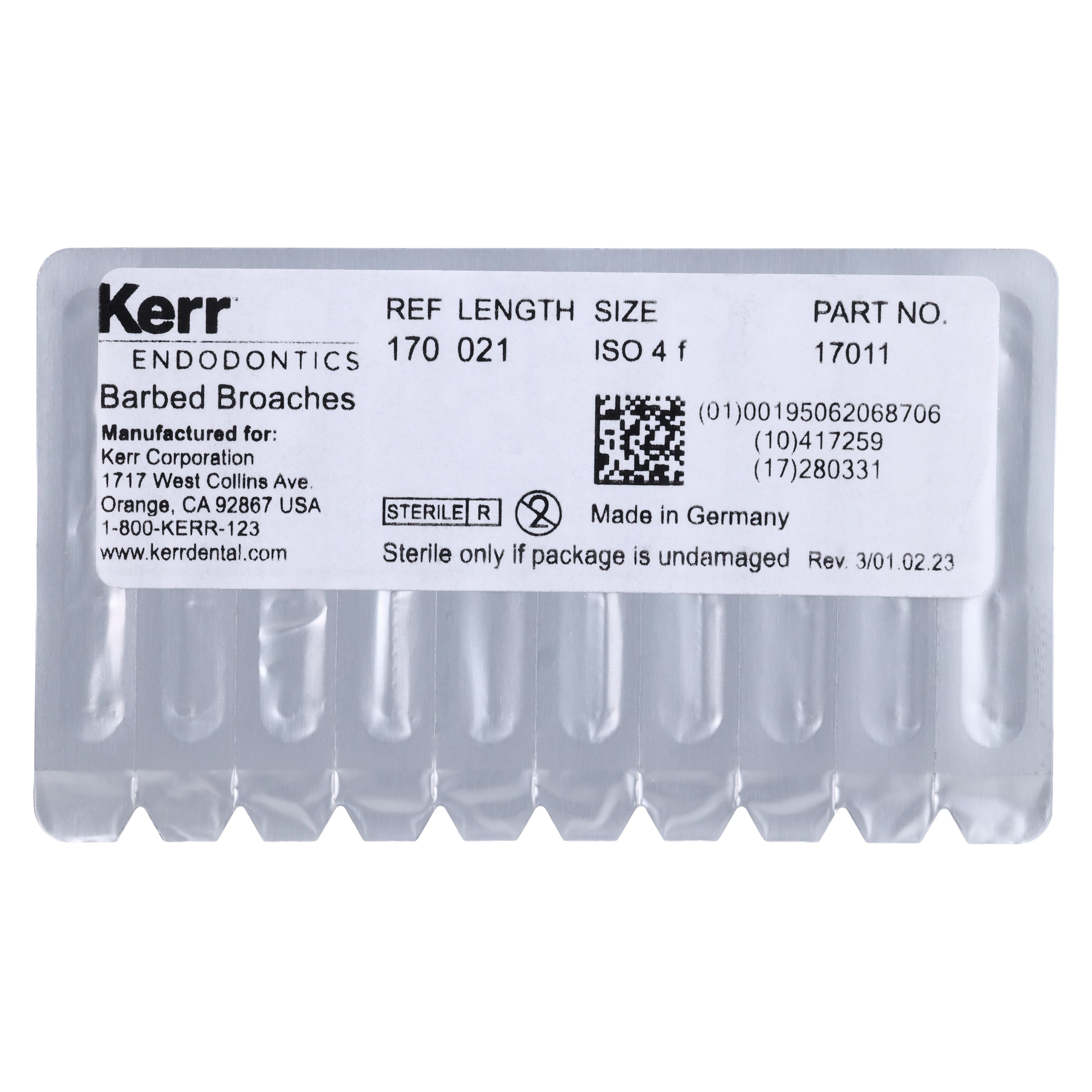 Kerr Barbed Broaches, Fine (Blue), 21mm, Presterilized, 30/Pkg, #17011 thumbnail 2