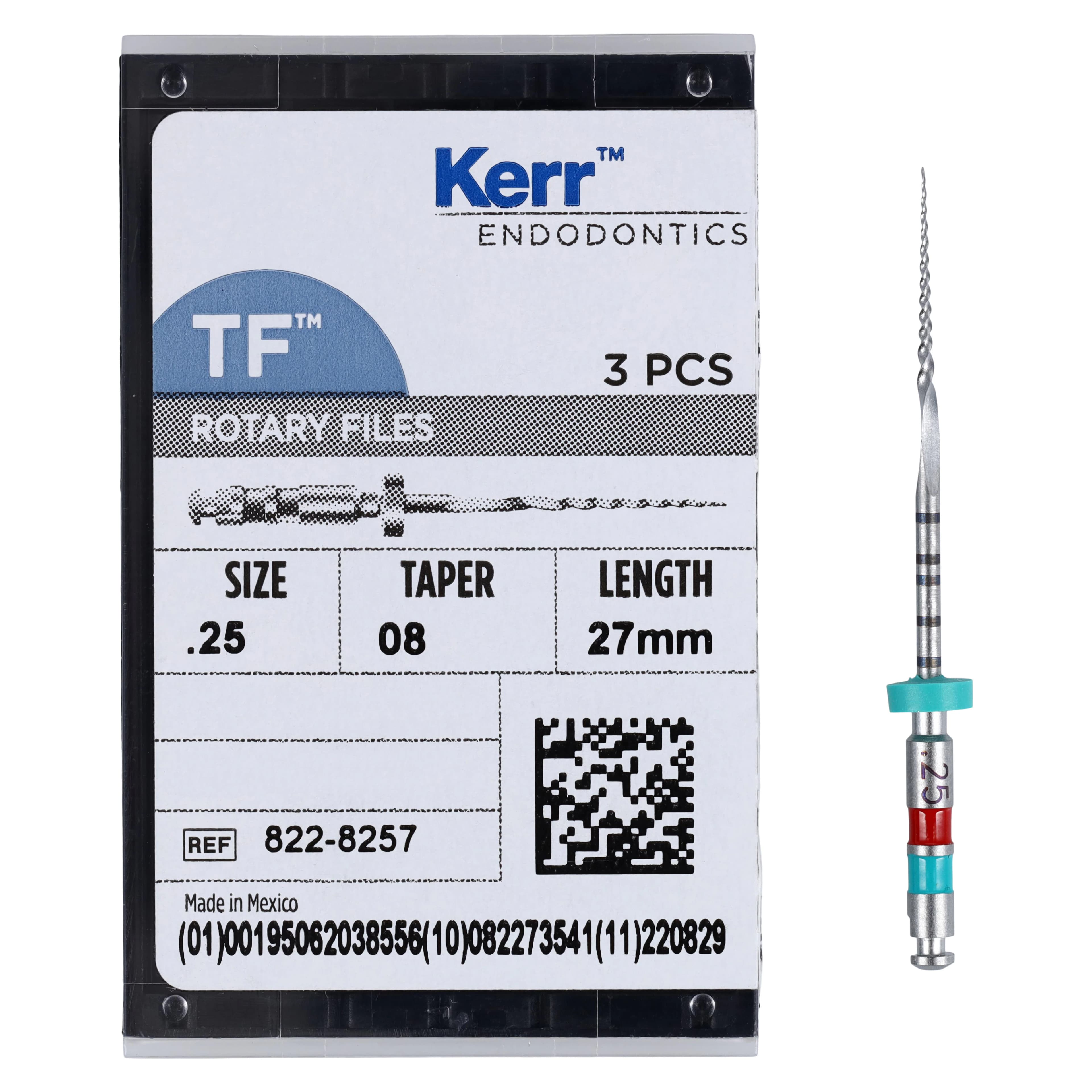 Kerr TF Twisted Files Rotary Endodontic File, #25, .08 Taper, 27mm, Red, 3/Pkg, 822-8257 thumbnail 5