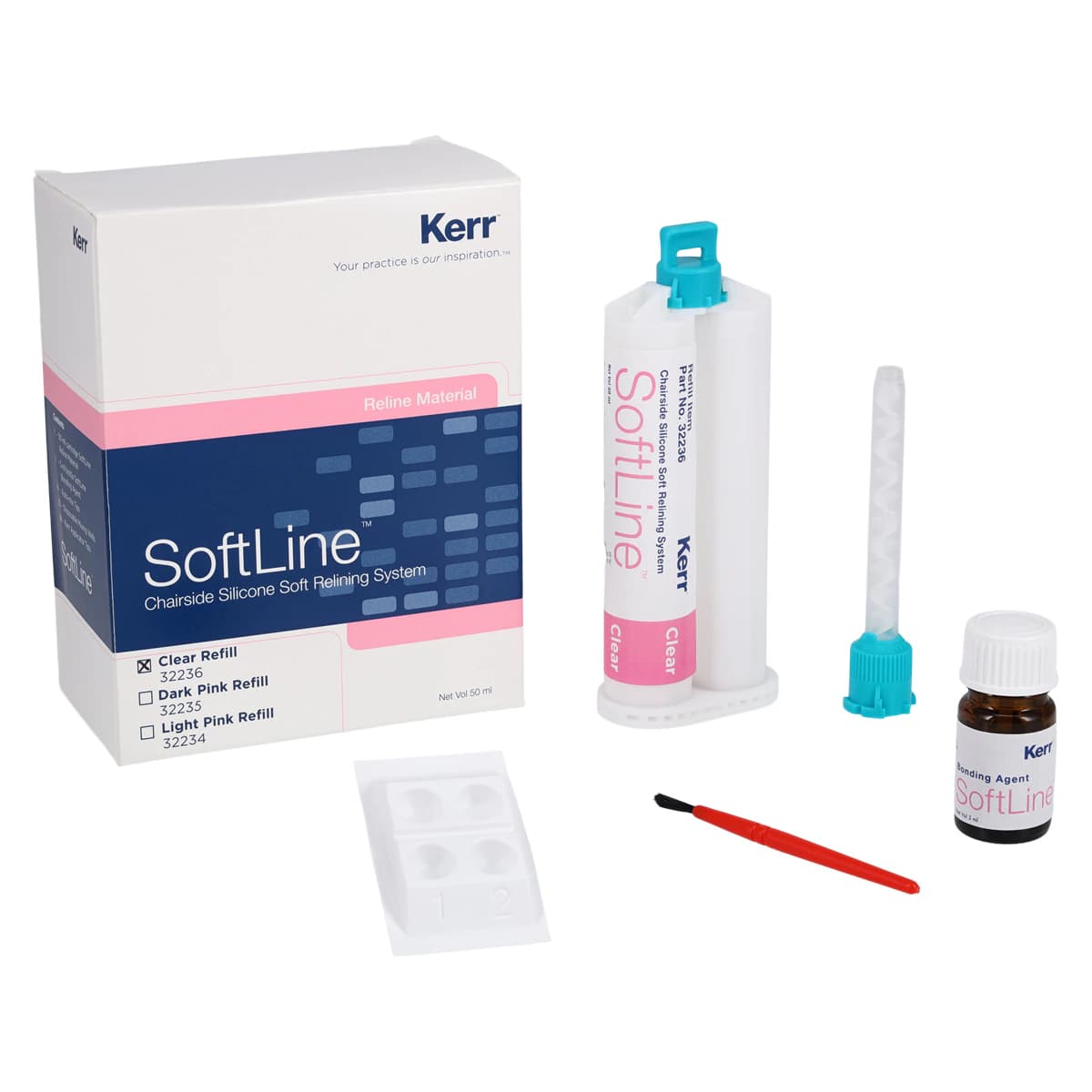 Kerr SoftLine Chairside Silicone Soft Reline Material Refill, Clear Pink, 50 mL Cartridge Kit, #32236 - SOFTLINE Clear Pink Refill - Image 1