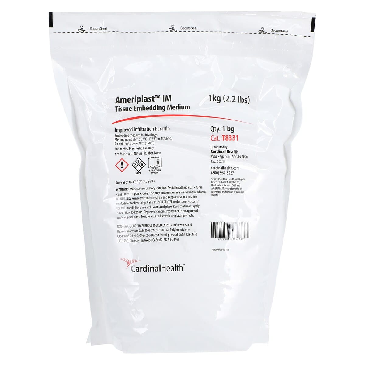 Ameriplast IM Tissue Embedding Media, 1 kg Bag, 8 Bags/Case (Cardinal Health) - Ameriplast Bag Media - Image 1