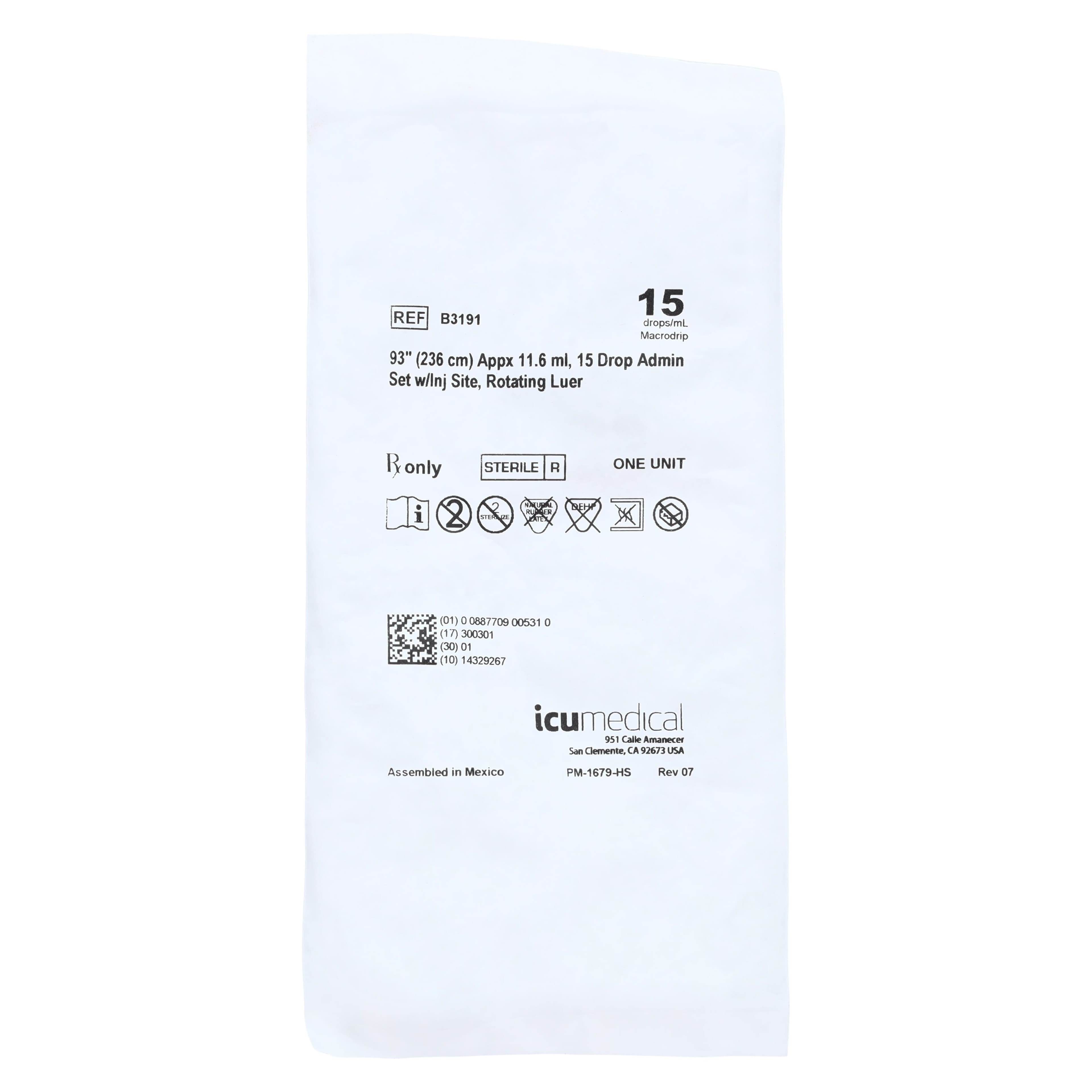 ICU Medical Admin Set, IV Administration Set, Injection Site, 15 Drops/mL, 93" Primary Infusion, 50/Case thumbnail 3