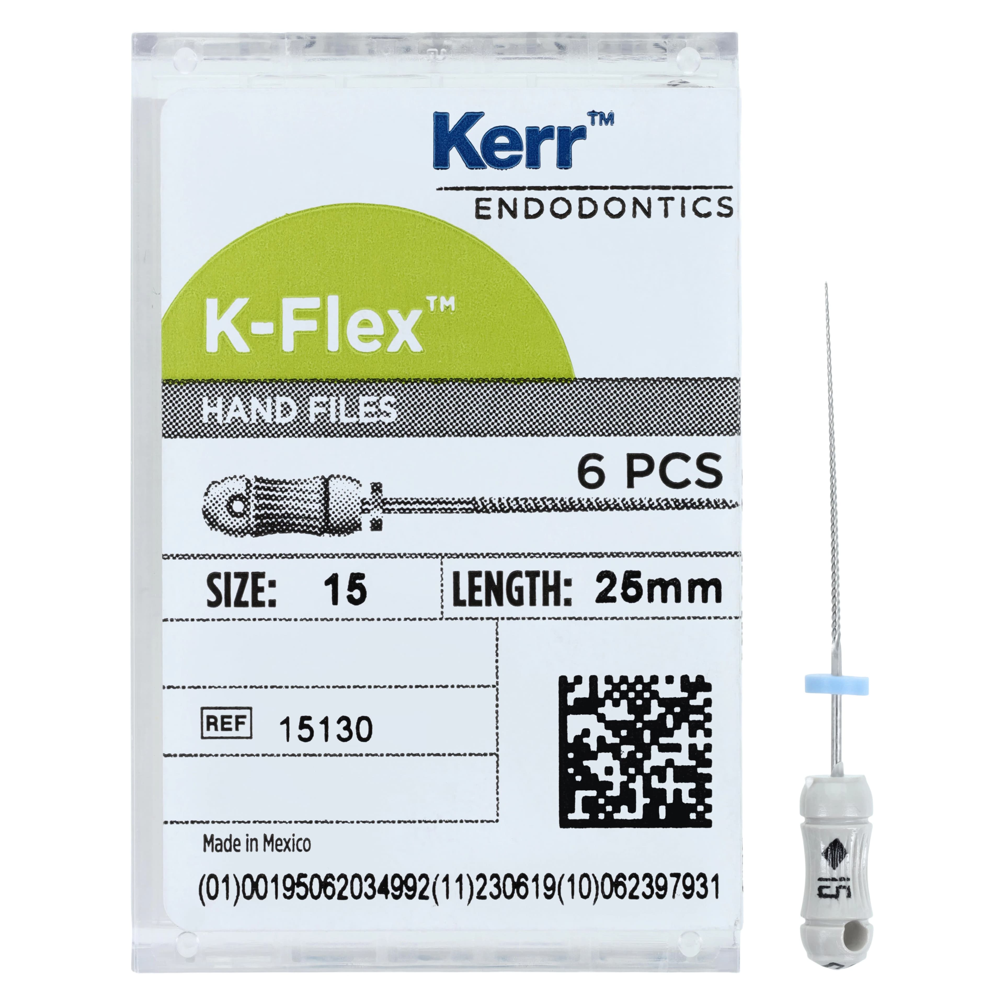 Kerr K-Flex Endodontic Files, #15, 25mm, Stainless Steel, White, 6/Pack, 15130 thumbnail 4