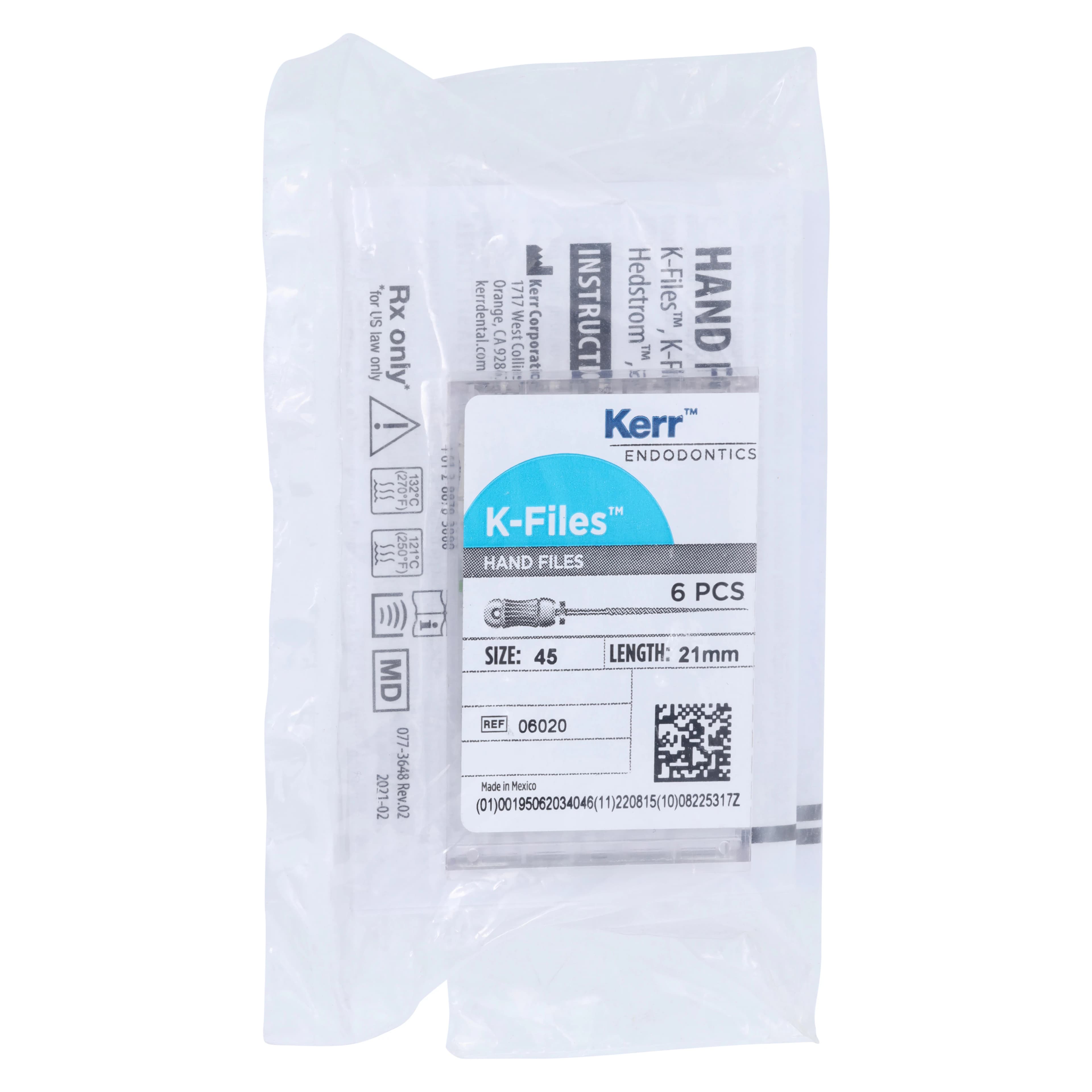 SybronEndo K-Files Stainless Steel 21mm #45 (White), 6/Bx, 06020 - SybronEndo K-Files SS 21mm #45 6/Bx - Image 1