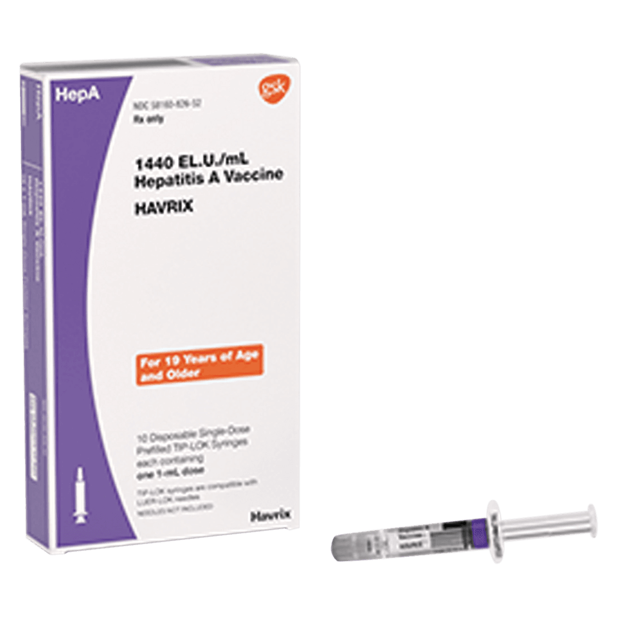 Havrix Hepatitis A Adult Injectable, 1440 ELU, PFS, 1 mL, 10/Package - Havrix Hep A Adult PFS Inj - Image 1