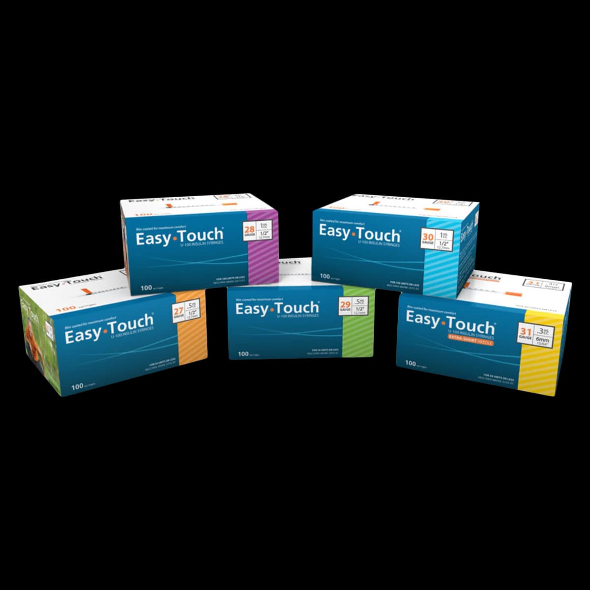 EasyTouch Insulin Syringe with Needle, 31G x 5/16", 1cc, Conventional Short Bevel, Sterile, Disposable, Yellow, 100/Box - Syringe Insulin w/NDL 1CC - Image 1