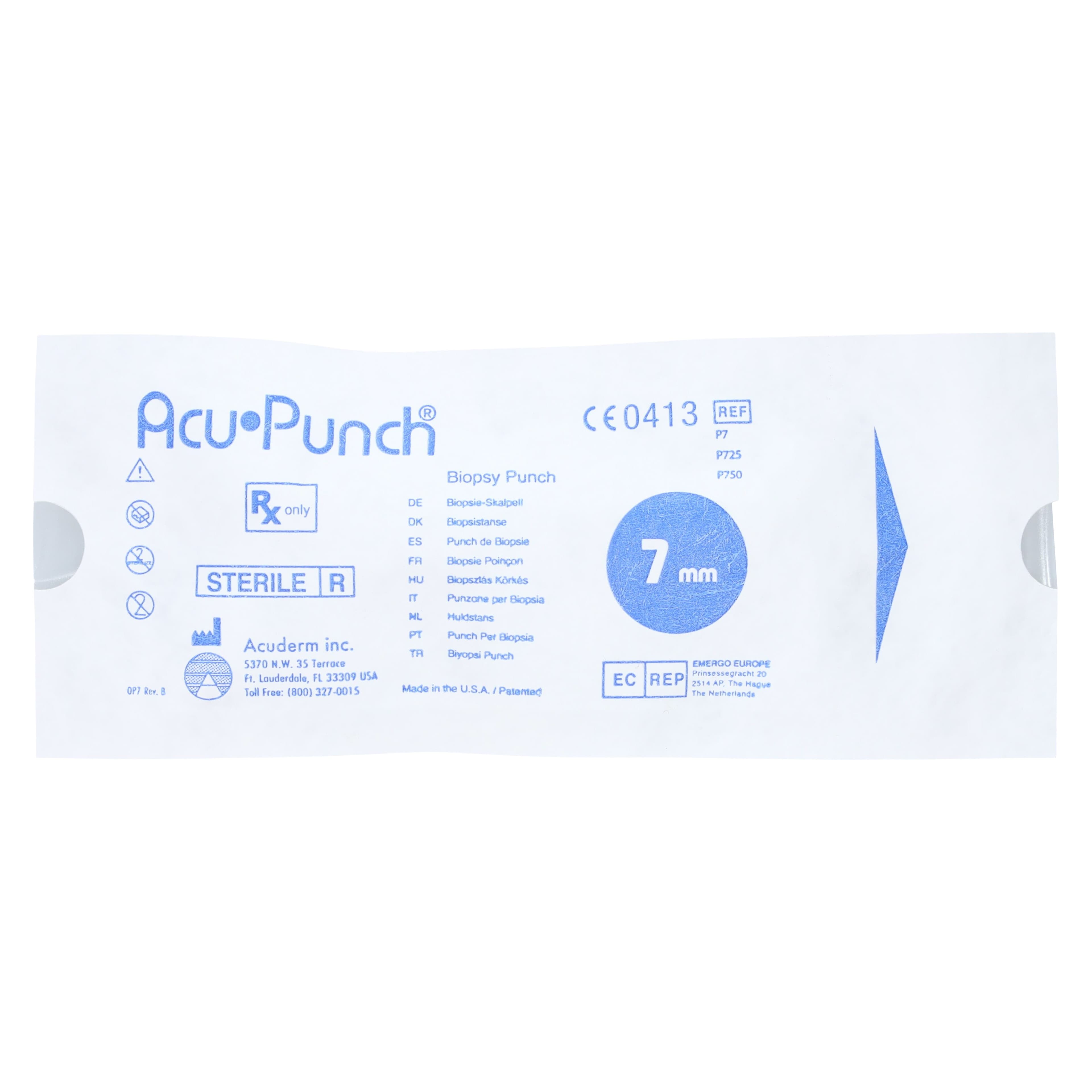 Acu-Punch Dermal Biopsy Punch, 7mm, Stainless Steel Blade, Sterile, Disposable, 25/Box thumbnail 3