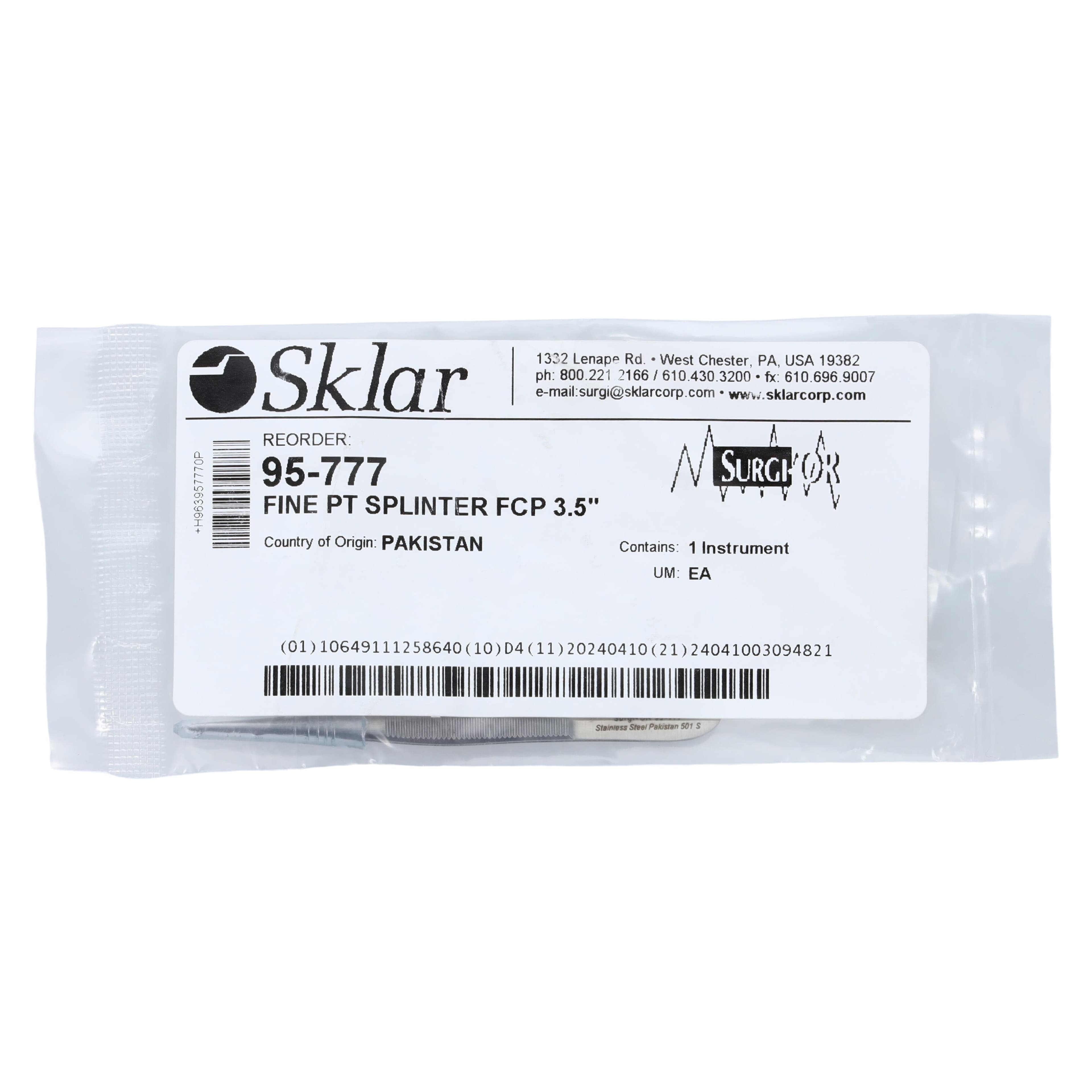 Sklar Instruments Splinter Forceps, Fine Point, 3-1/2" thumbnail 5