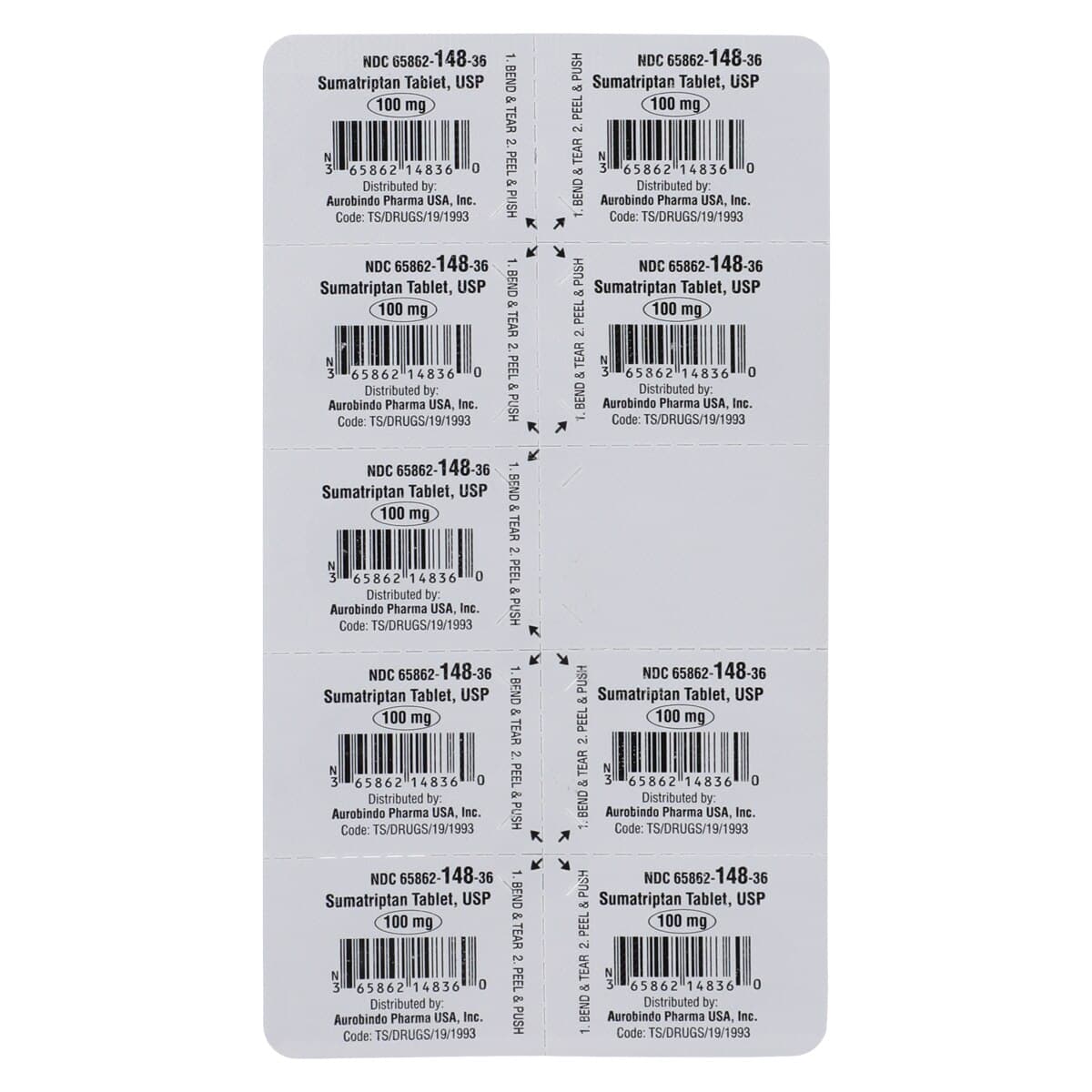 Sumatriptan Tablets, 100mg, Unit Dose, 9/Package thumbnail 3