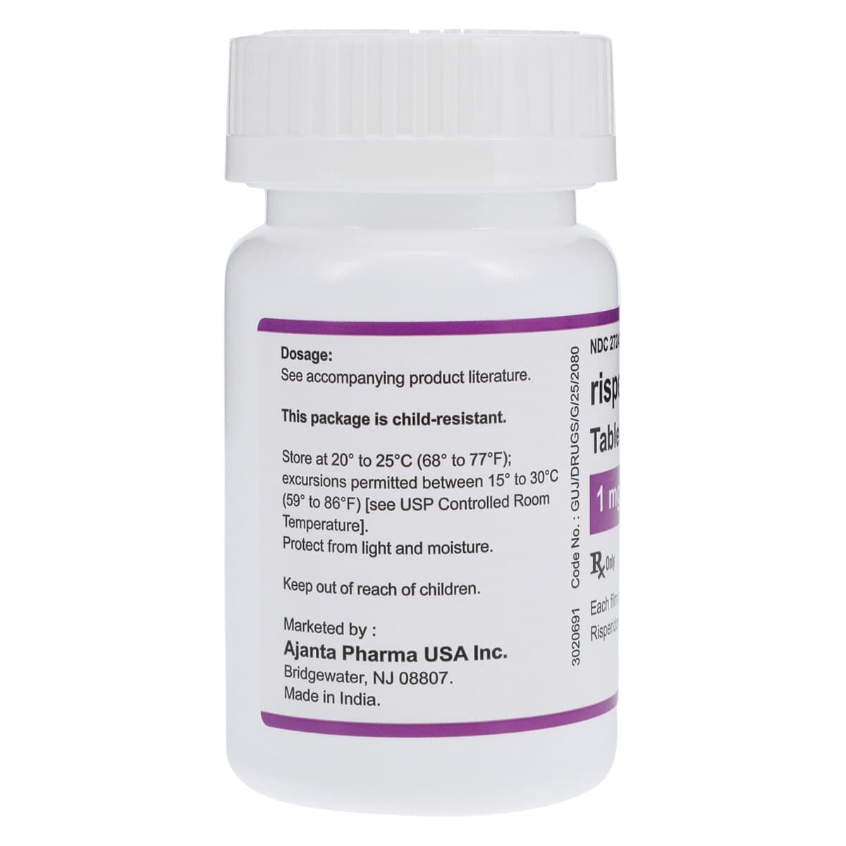 Risperidone Tablets 1 mg, 60 Count Bottle (Ajanta Pharma USA Inc.) thumbnail 2