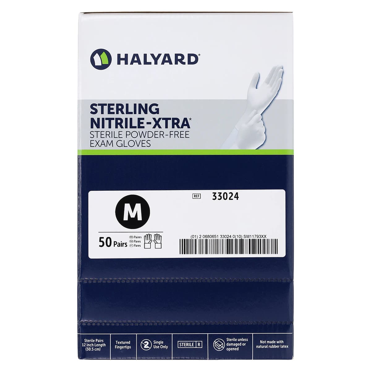 Halyard Sterling Nitrile-Xtra Sterile Nitrile Exam Gloves, Medium, Sterling Silver, 50 Pairs/Box, 4 Boxes/Case, 33024 thumbnail 2