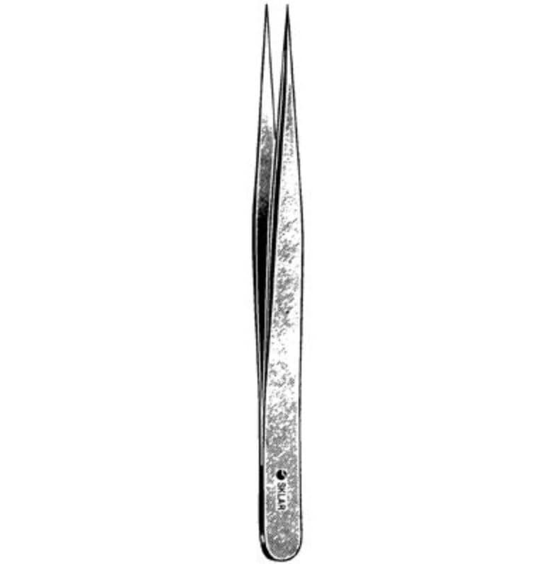 Sklar Instruments Jeweler's Forceps, Straight, 4-1/2", Flat Handle, Stainless Steel - Forcep Thmb Jeweler w/Flt Hndl - Image 1