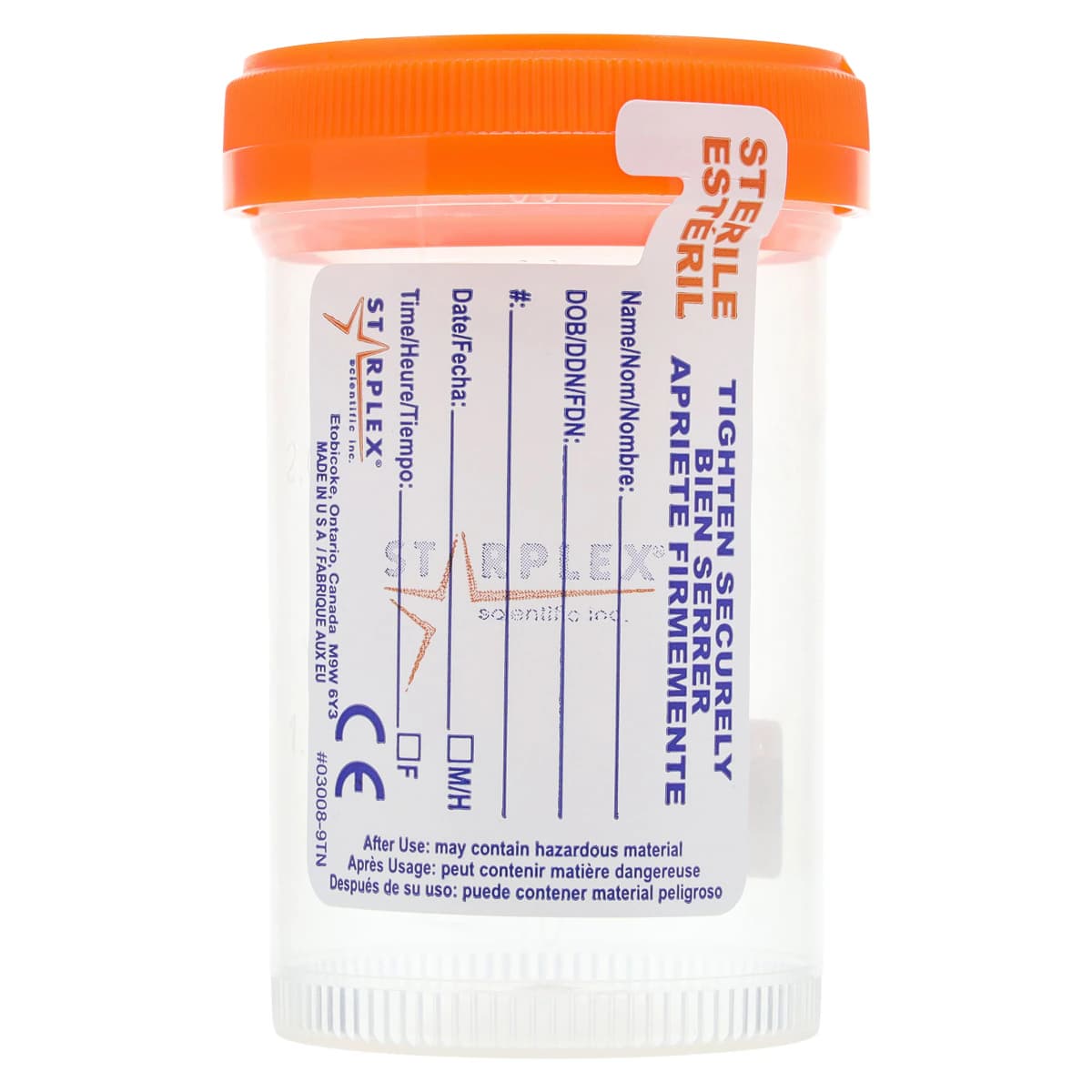 Cup Specimen 90mL Temp Strip, Sterile, Orange O-Ring Cap, 400/Case - Cup Specimen 90mL Temp Strip - Image 1