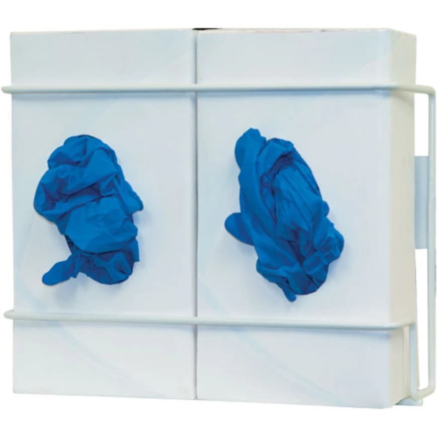 Bowman Double Wire Glove Box Dispenser, Wall-Mountable, White Enamel, Holds 2 Boxes thumbnail 2