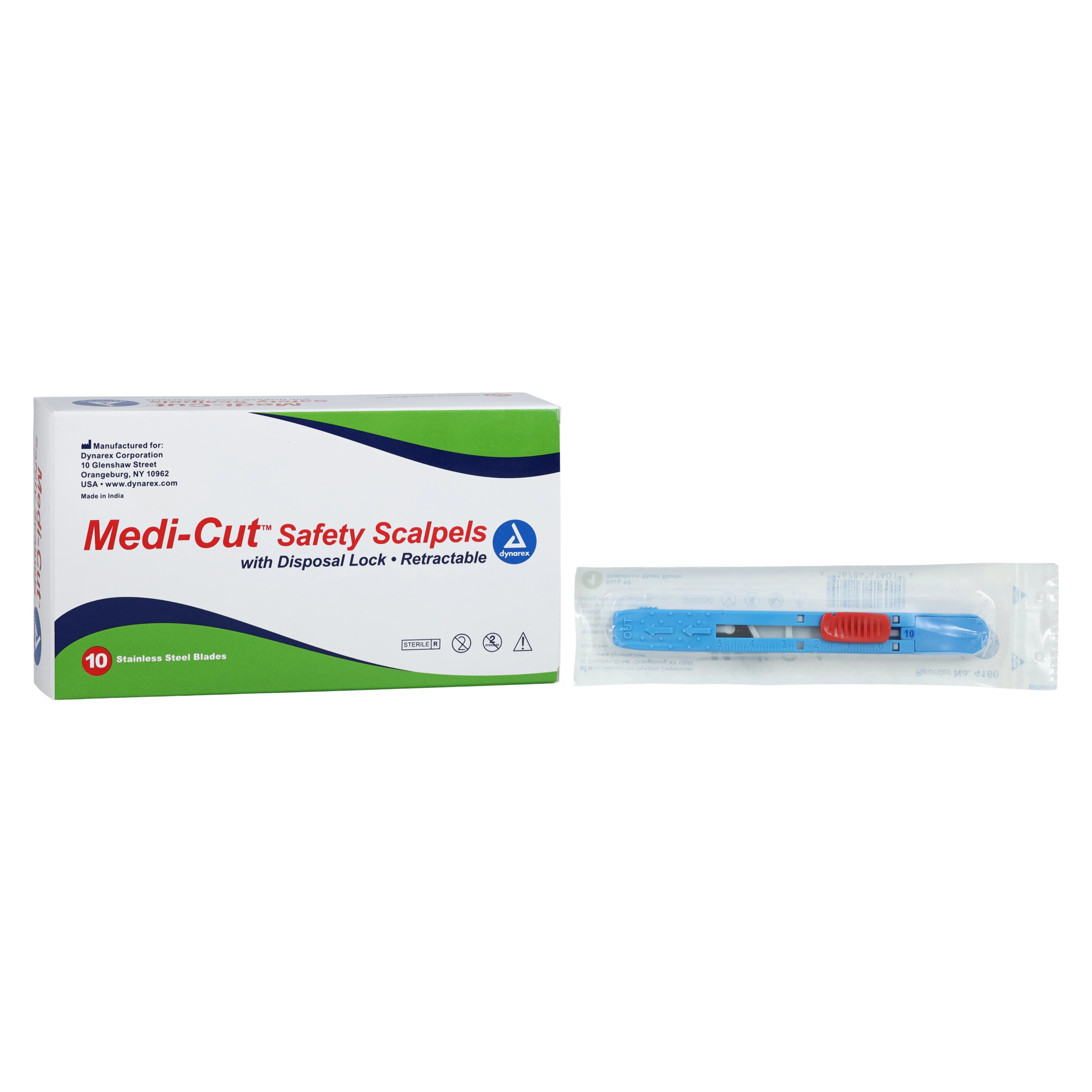 Dynarex Medicut Safety Scalpel, Size 10, Sterile, Plastic/Metal, 10/Bx, #4160 thumbnail 2