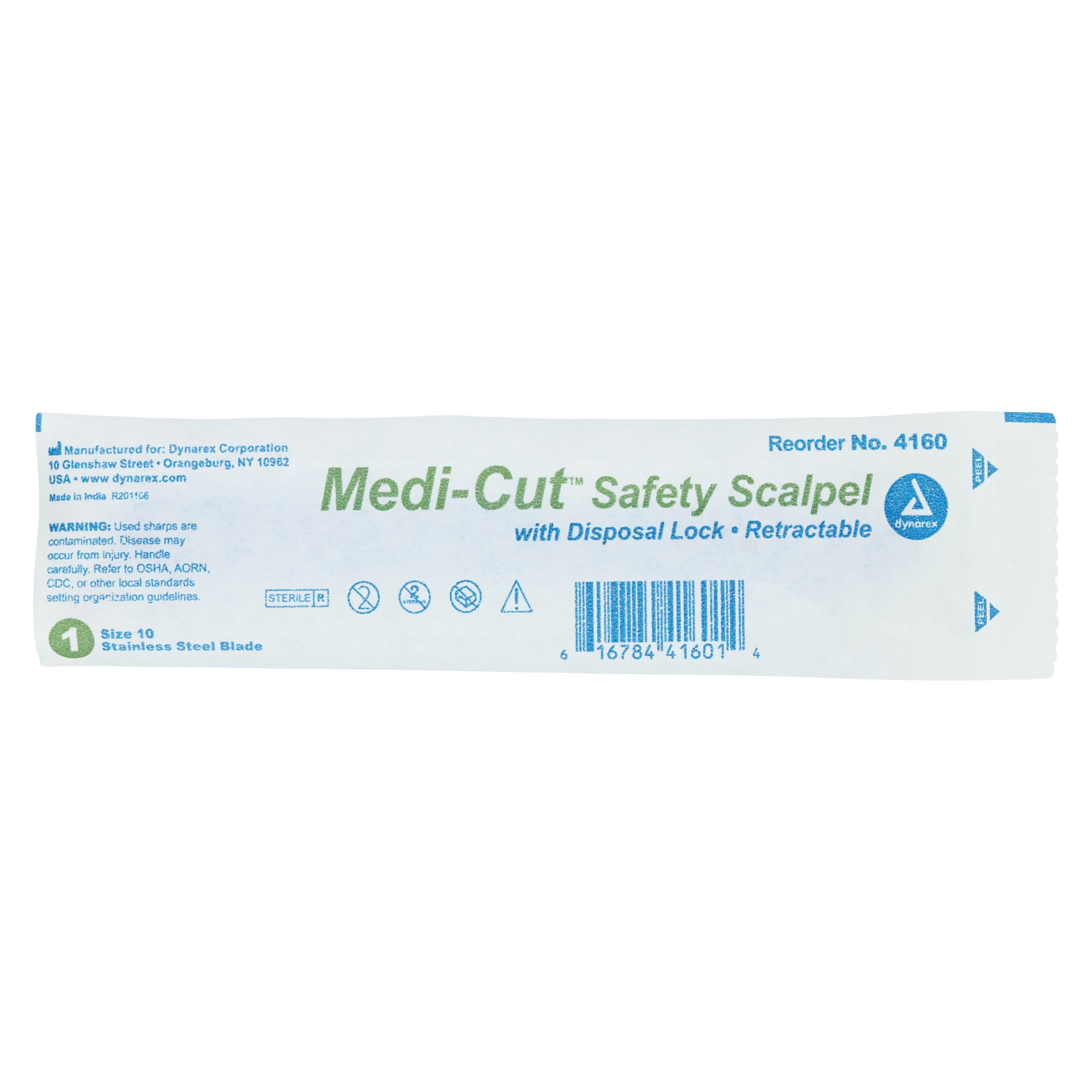 Dynarex Medicut Safety Scalpel, Size 10, Sterile, Plastic/Metal, 10/Bx, #4160 thumbnail 3