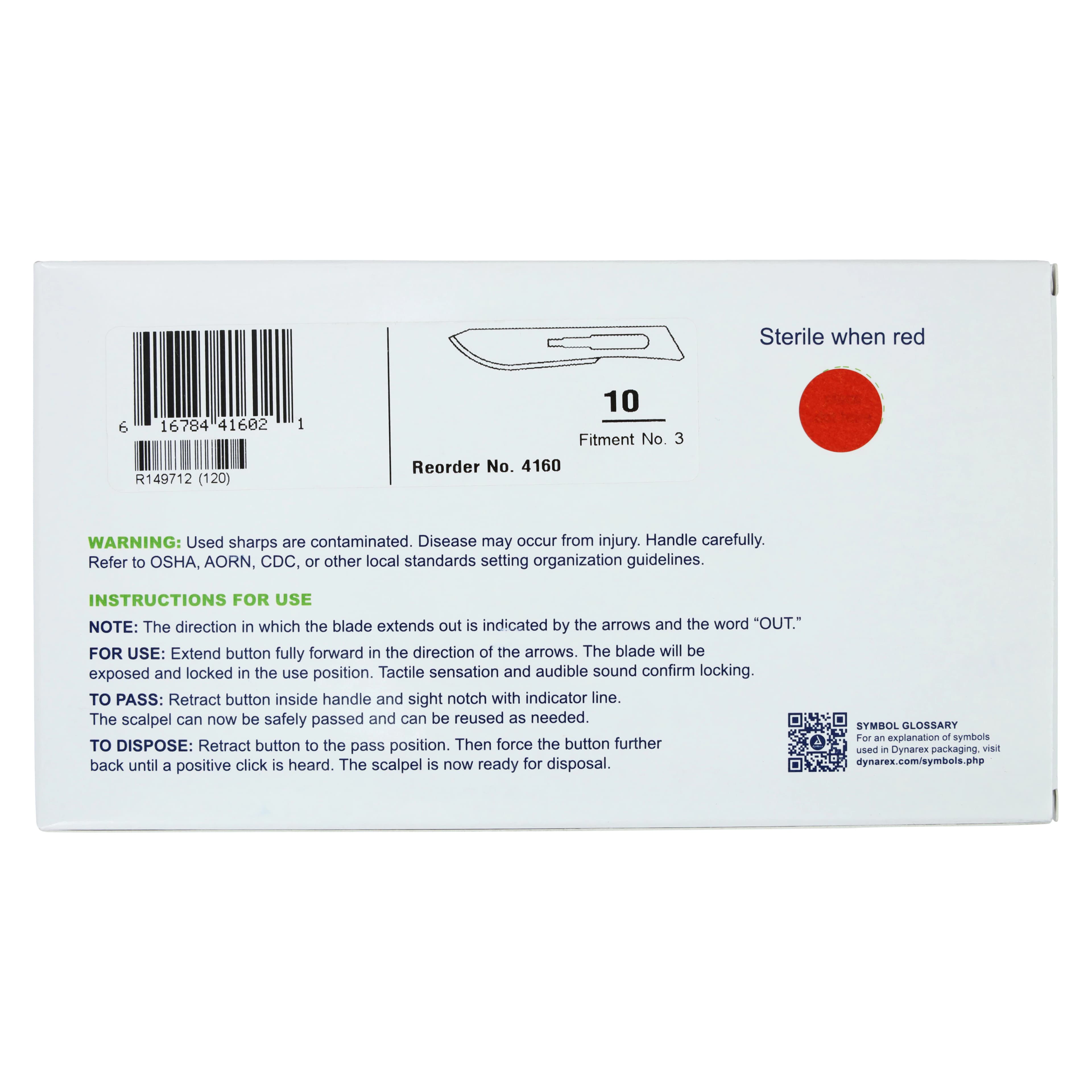 Dynarex Medicut Safety Scalpel, Size 10, Sterile, Plastic/Metal, 10/Bx, #4160 thumbnail 5