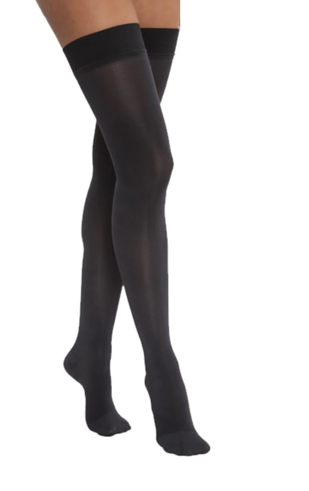 BSN Medical Jobst Opaque Compression Stocking, Thigh High, Closed Toe, Silicone Dot, XL, Classic Black - Stocking Closed Silicone Dot - Image 1