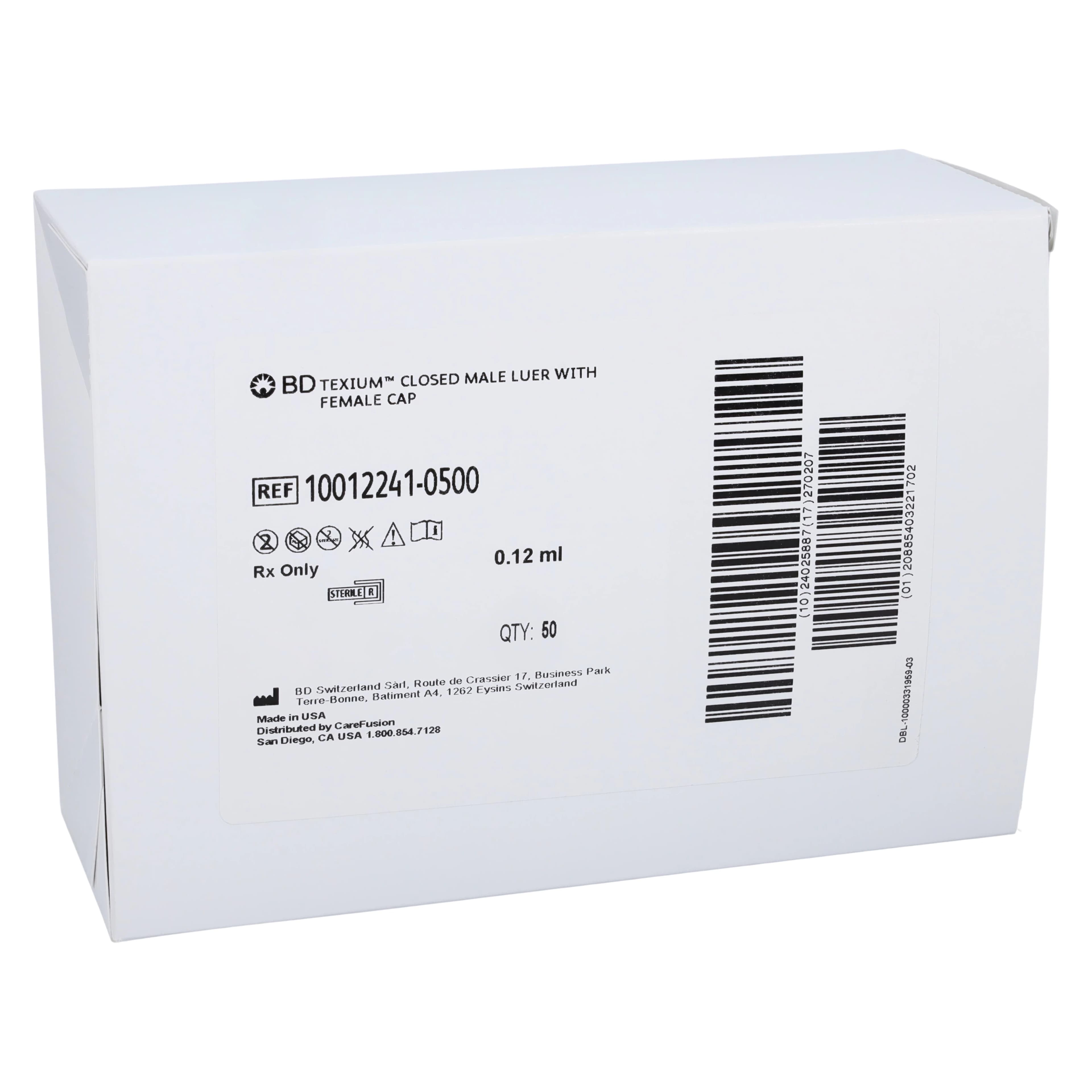 Texium Luer Connector, Male Luer Lock, with Female Cap, Priming Volume 0.12 mL, DEHP-Free, Sterile, Disposable, 100/Case - Connector Atexium Male LL - Image 1